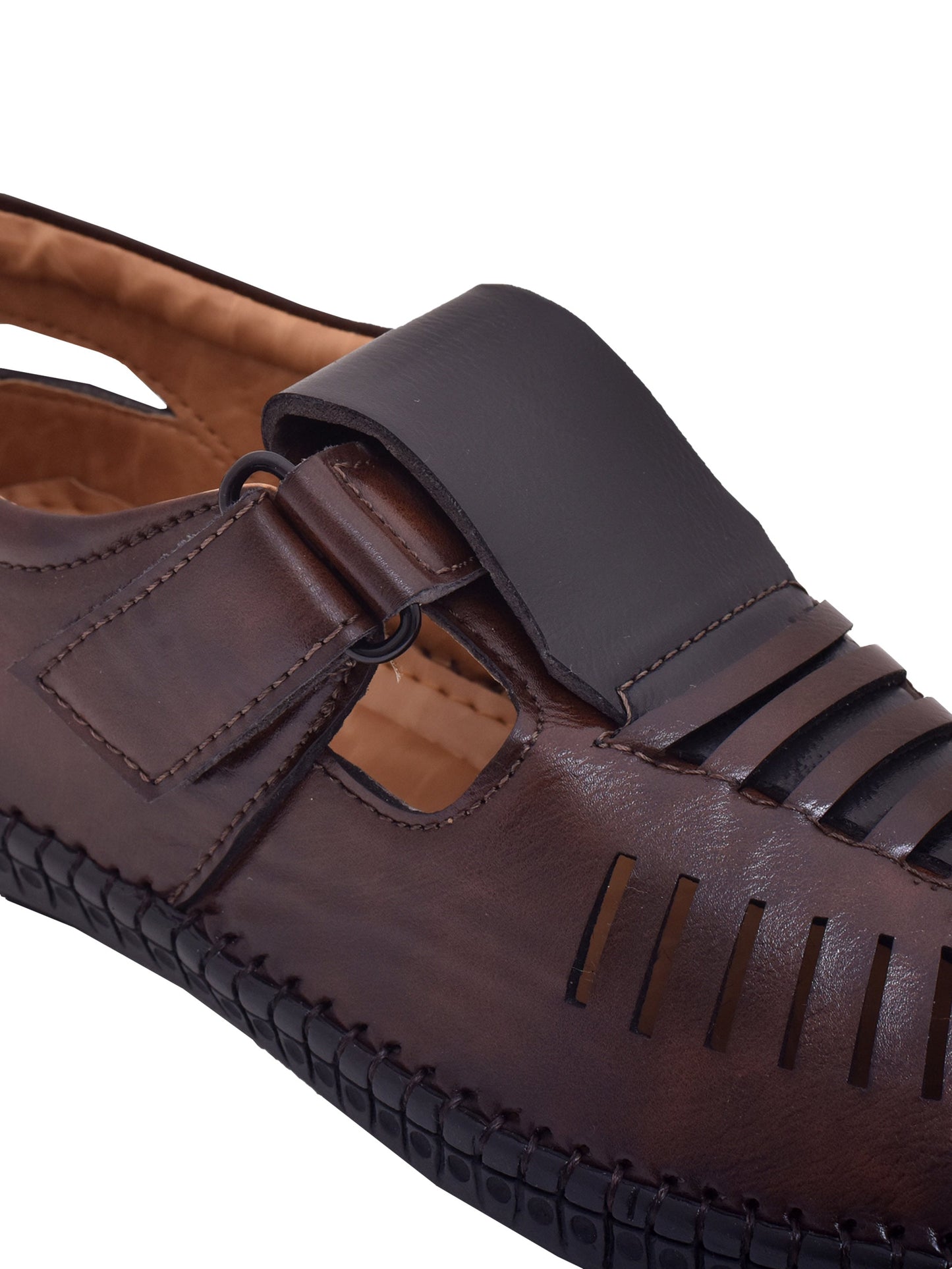 Men Brown Vegan Shoe-Style Ethnic Sandals (OMCS-03-BROWN)