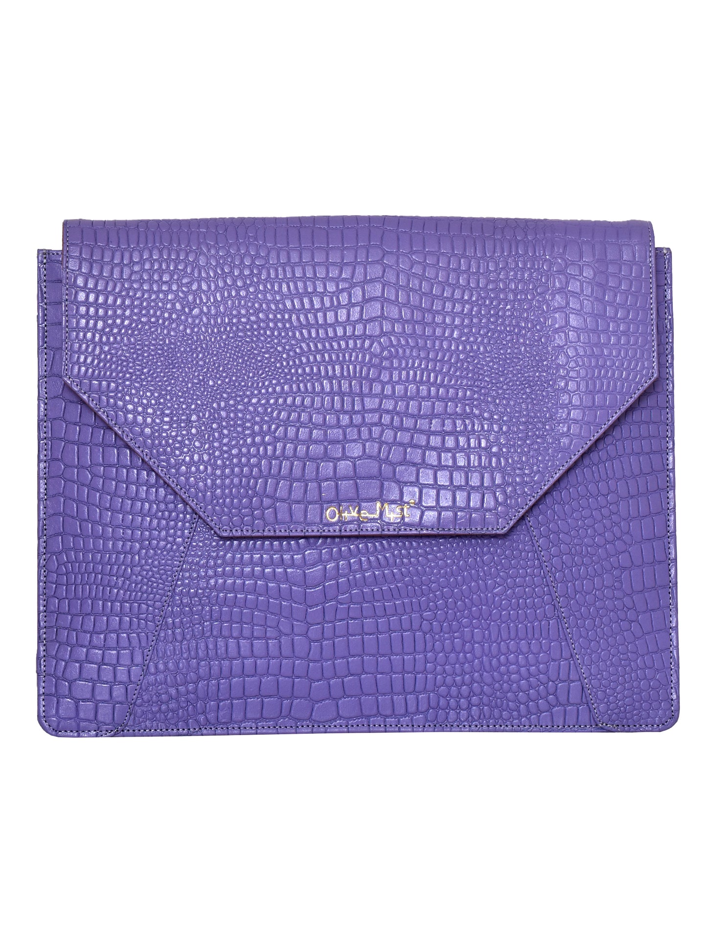 Unisex Violet Textured Genuine Leather Laptop Sleeve 16 Inch (OMLS-017-C16-VLET)