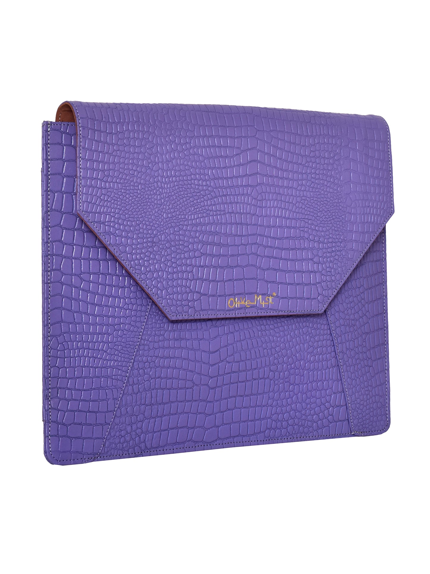 Unisex Violet Textured Genuine Leather Laptop Sleeve 16 Inch (OMLS-017-C16-VLET)