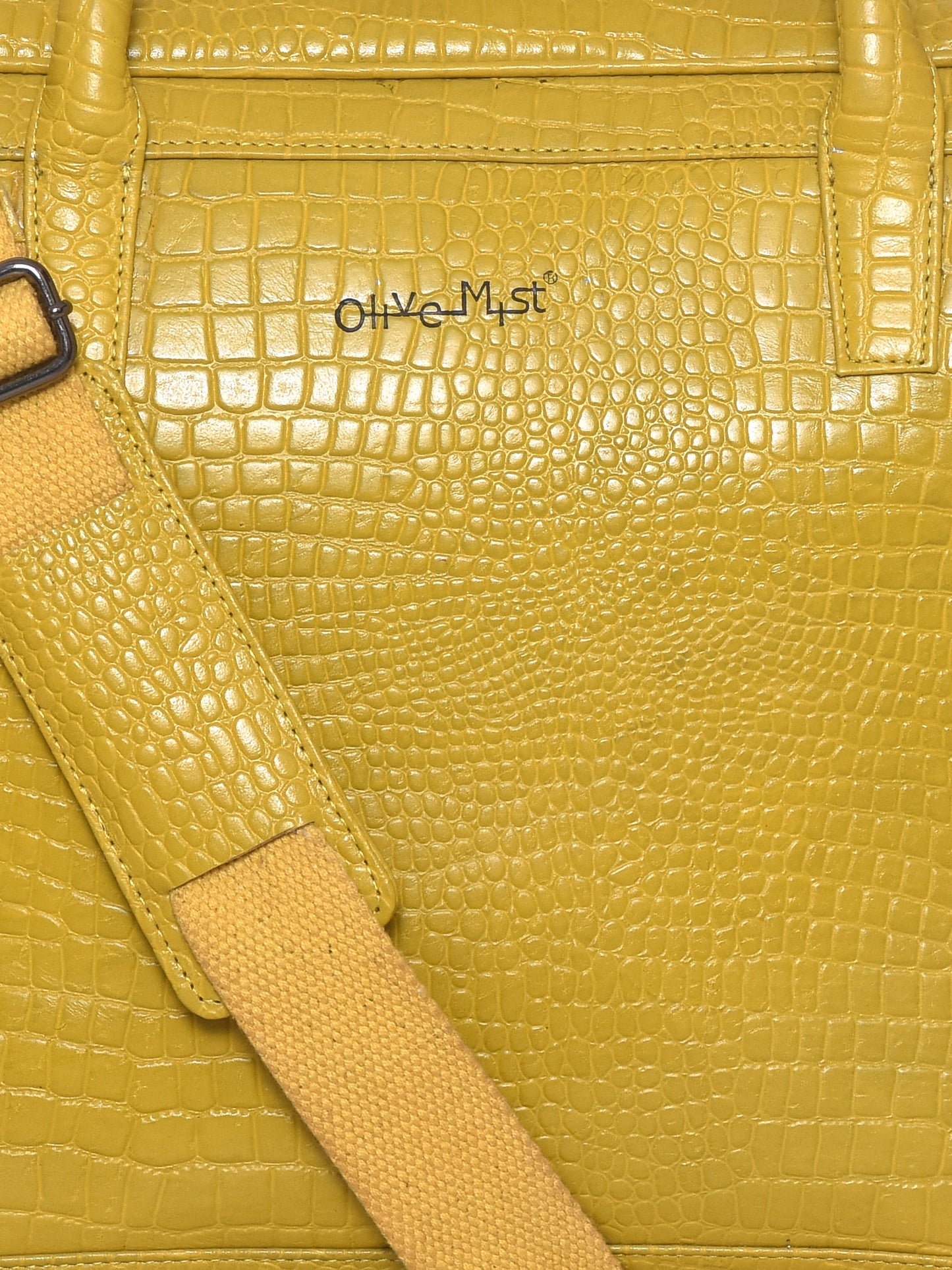 Unisex Mustard Crocodile Textured Leather Laptop Bag 16 Inch (OMLB-016-C-MUSTARD)