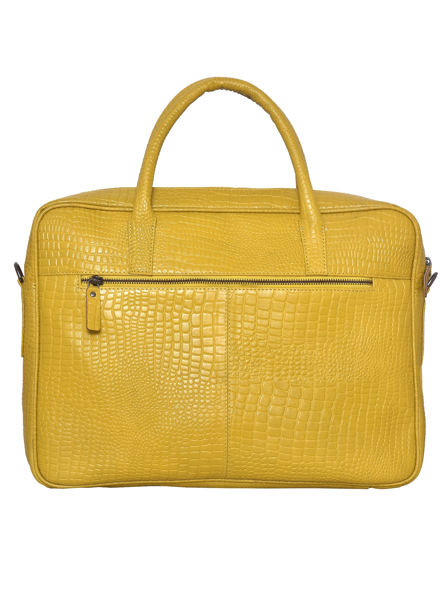 Unisex Mustard Crocodile Textured Leather Laptop Bag 16 Inch (OMLB-016-C-MUSTARD)