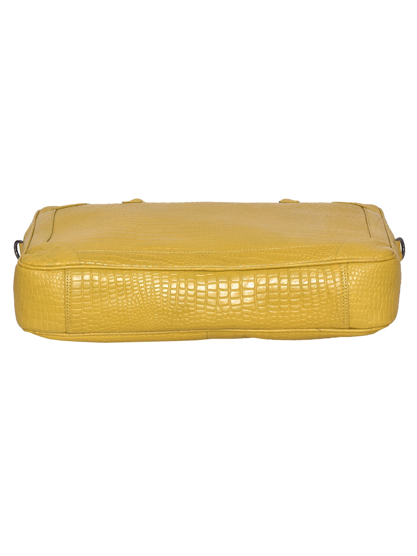 Unisex Mustard Crocodile Textured Leather Laptop Bag 16 Inch (OMLB-016-C-MUSTARD)