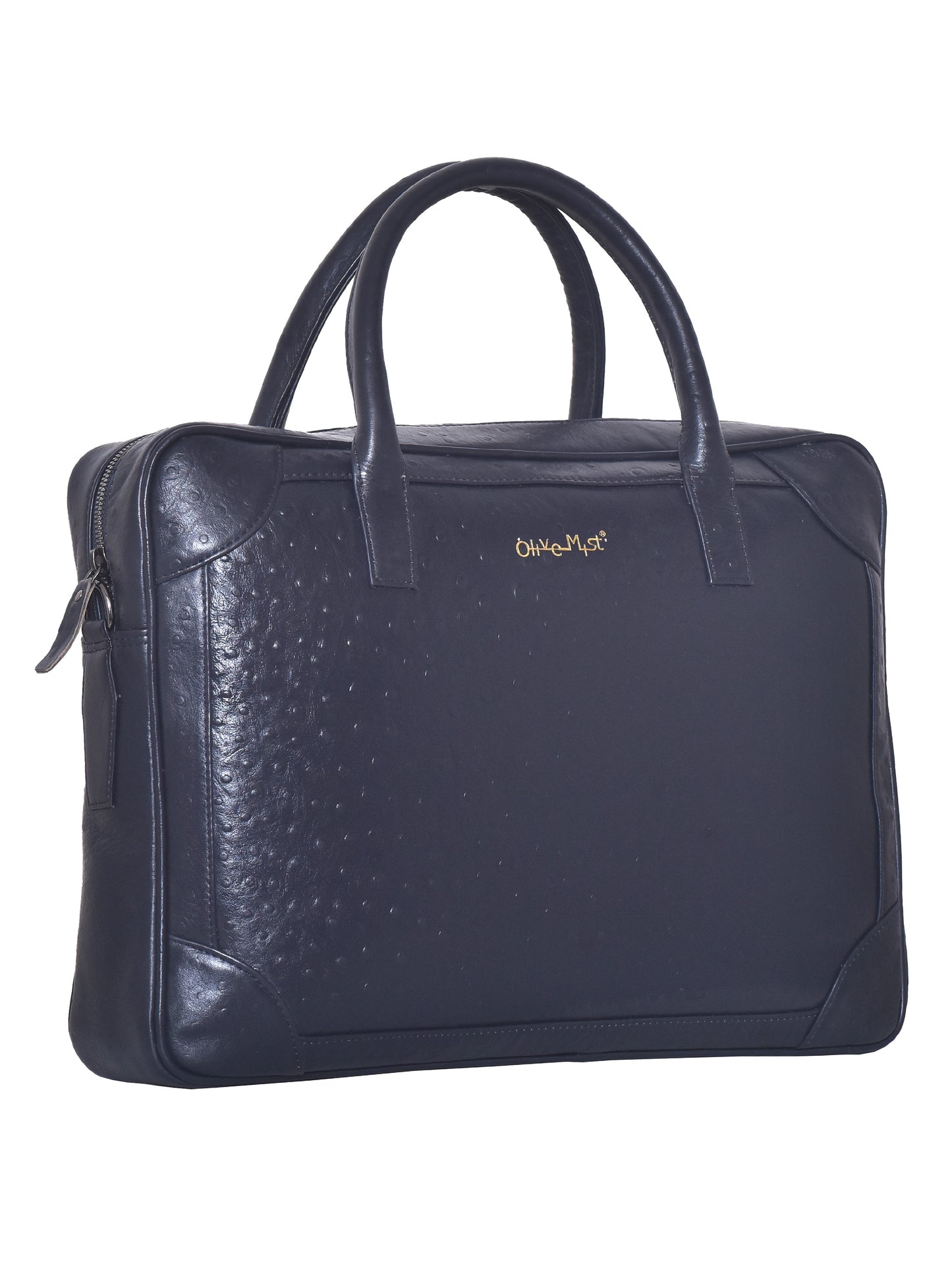 Unisex Navy Ostrich Textured Leather Laptop Bag 16 Inch (OMLB-016-O-BLUE)