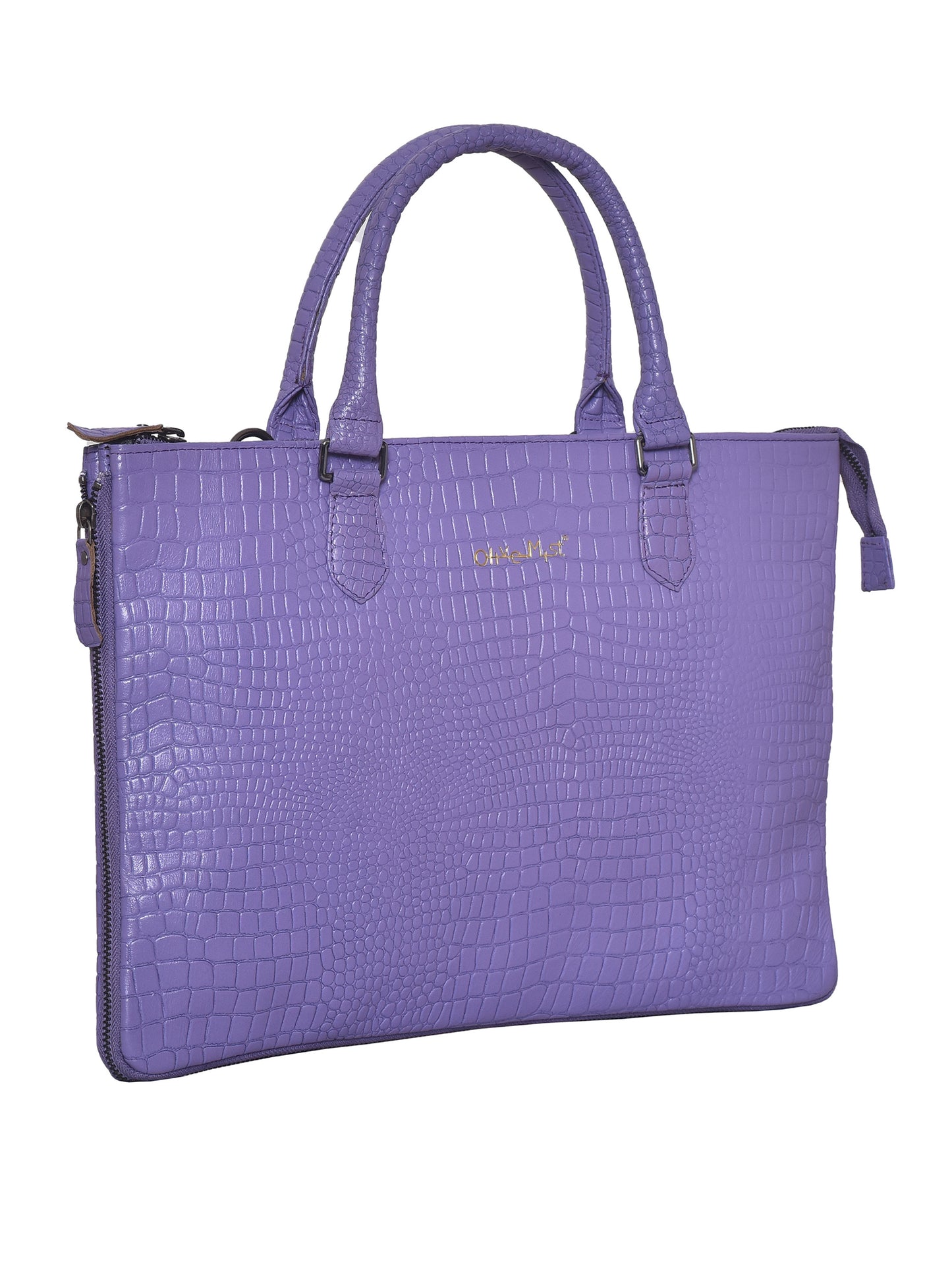 Unisex Violet Crocodile Textured Leather Expandable Laptop Bag 16 Inch (OMLB-018-C-VIOLET)