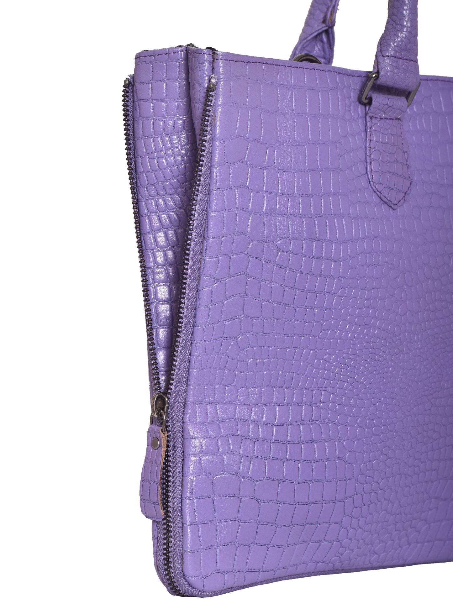 Unisex Violet Crocodile Textured Leather Expandable Laptop Bag 16 Inch (OMLB-018-C-VIOLET)