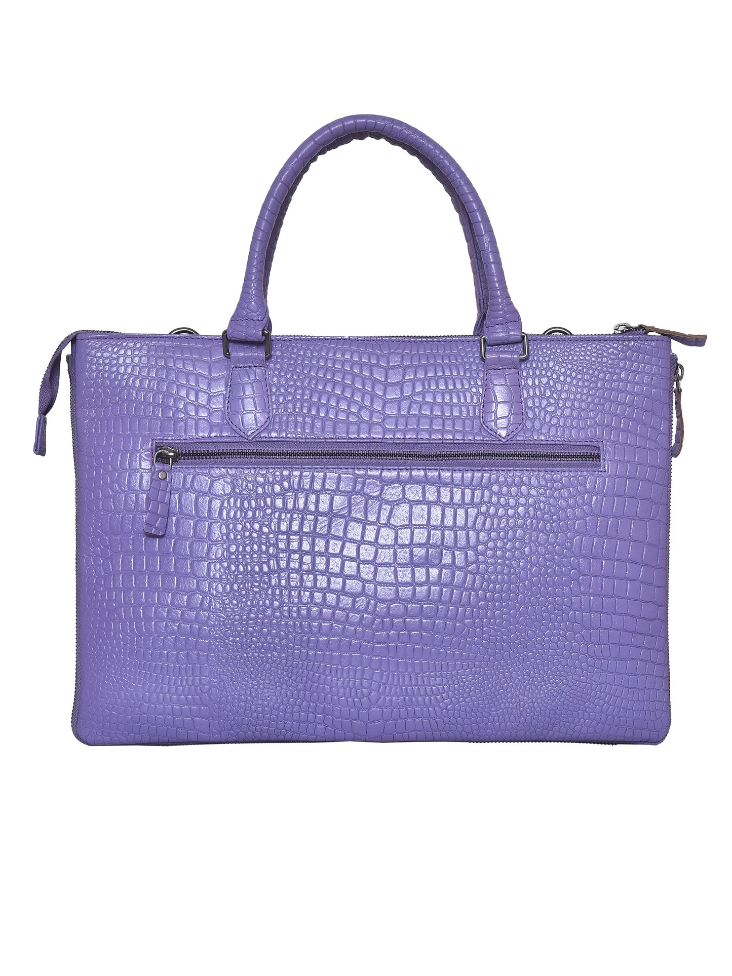 Unisex Violet Crocodile Textured Leather Expandable Laptop Bag 16 Inch (OMLB-018-C-VIOLET)