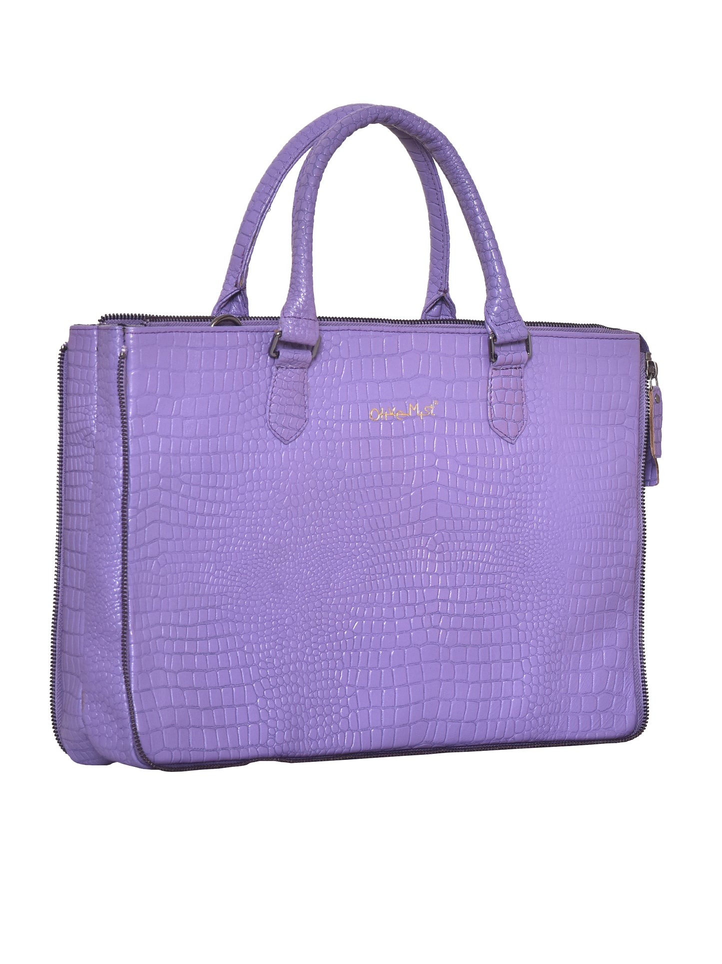 Unisex Violet Crocodile Textured Leather Expandable Laptop Bag 16 Inch (OMLB-018-C-VIOLET)