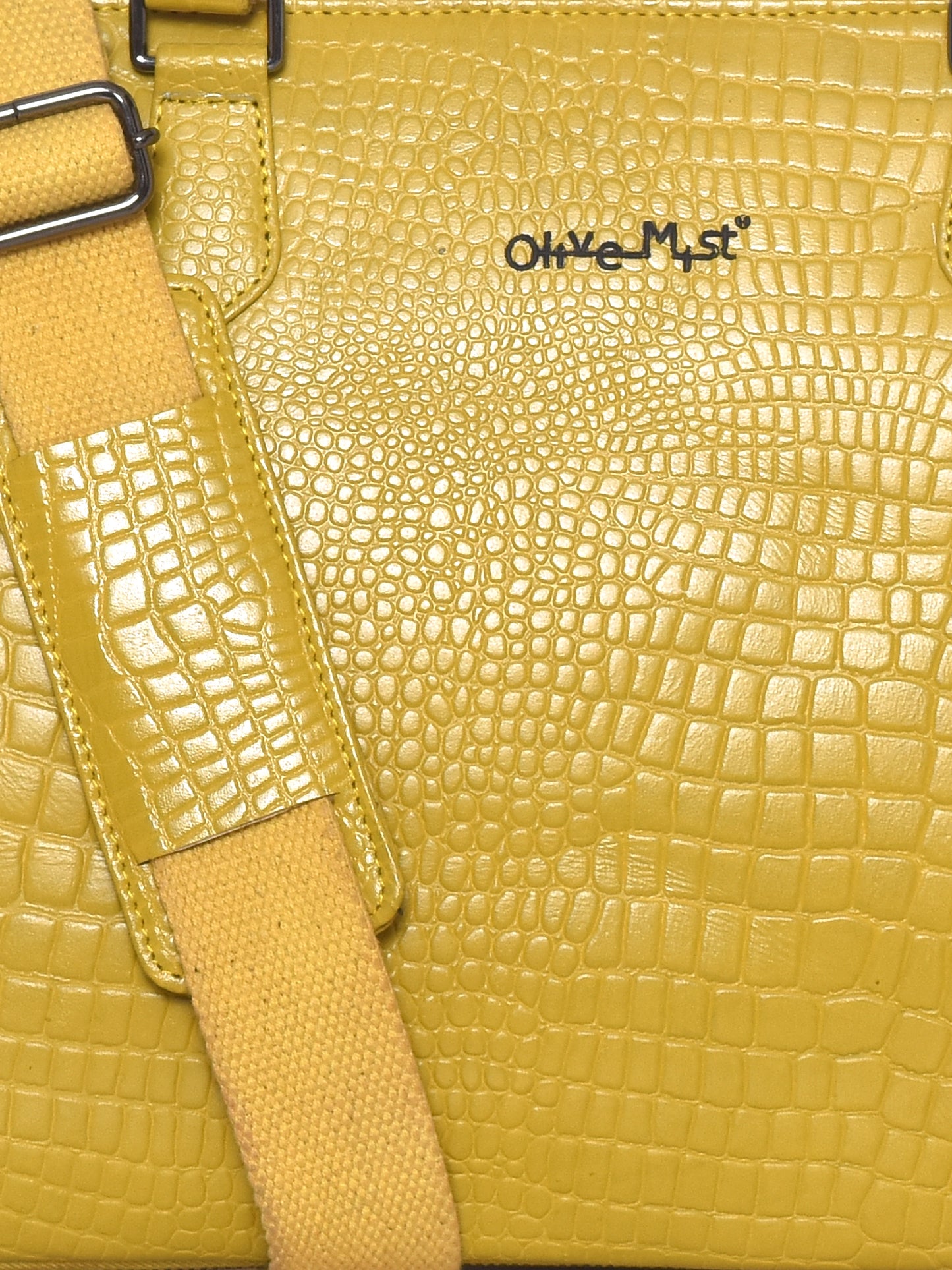 Unisex Mustard Crocodile Textured Leather Expandable Laptop Bag 16 Inch (OMLB-018-C-MUSTARD)