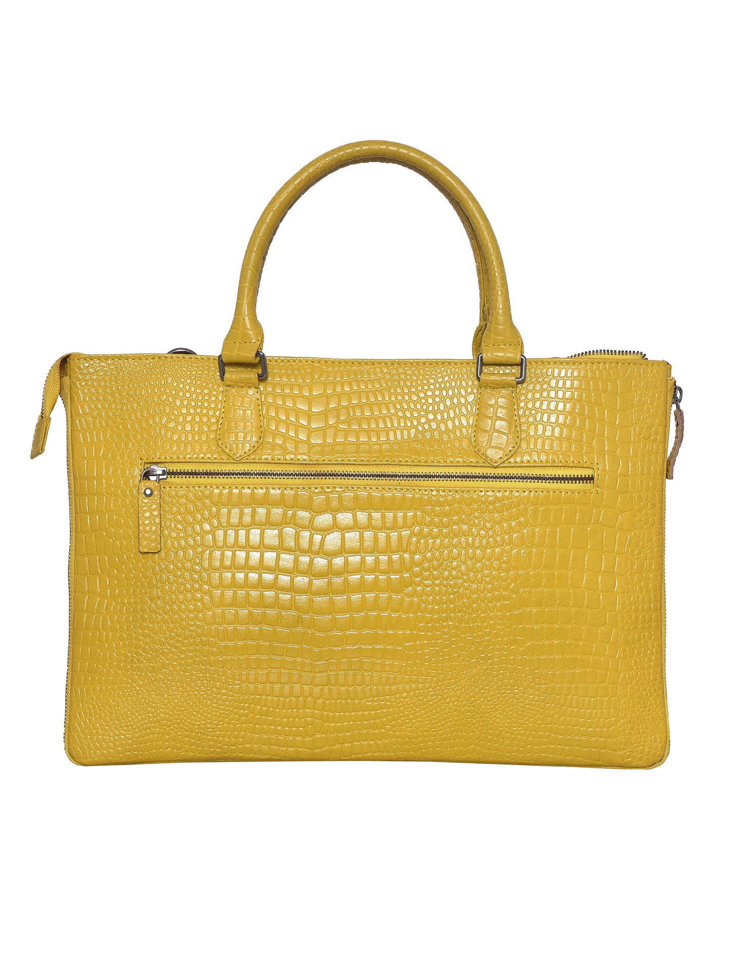 Unisex Mustard Crocodile Textured Leather Expandable Laptop Bag 16 Inch (OMLB-018-C-MUSTARD)