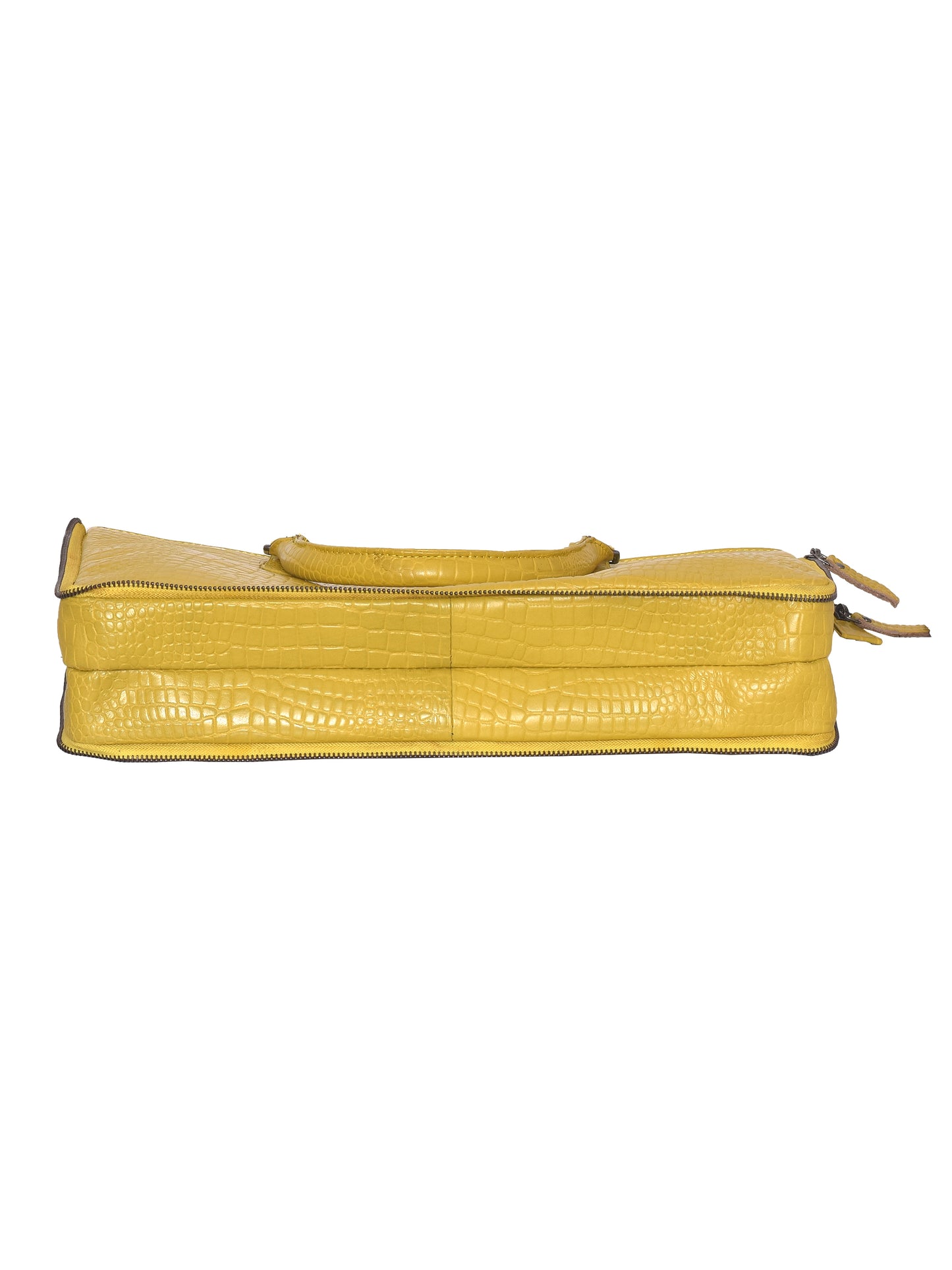 Unisex Mustard Crocodile Textured Leather Expandable Laptop Bag 16 Inch (OMLB-018-C-MUSTARD)