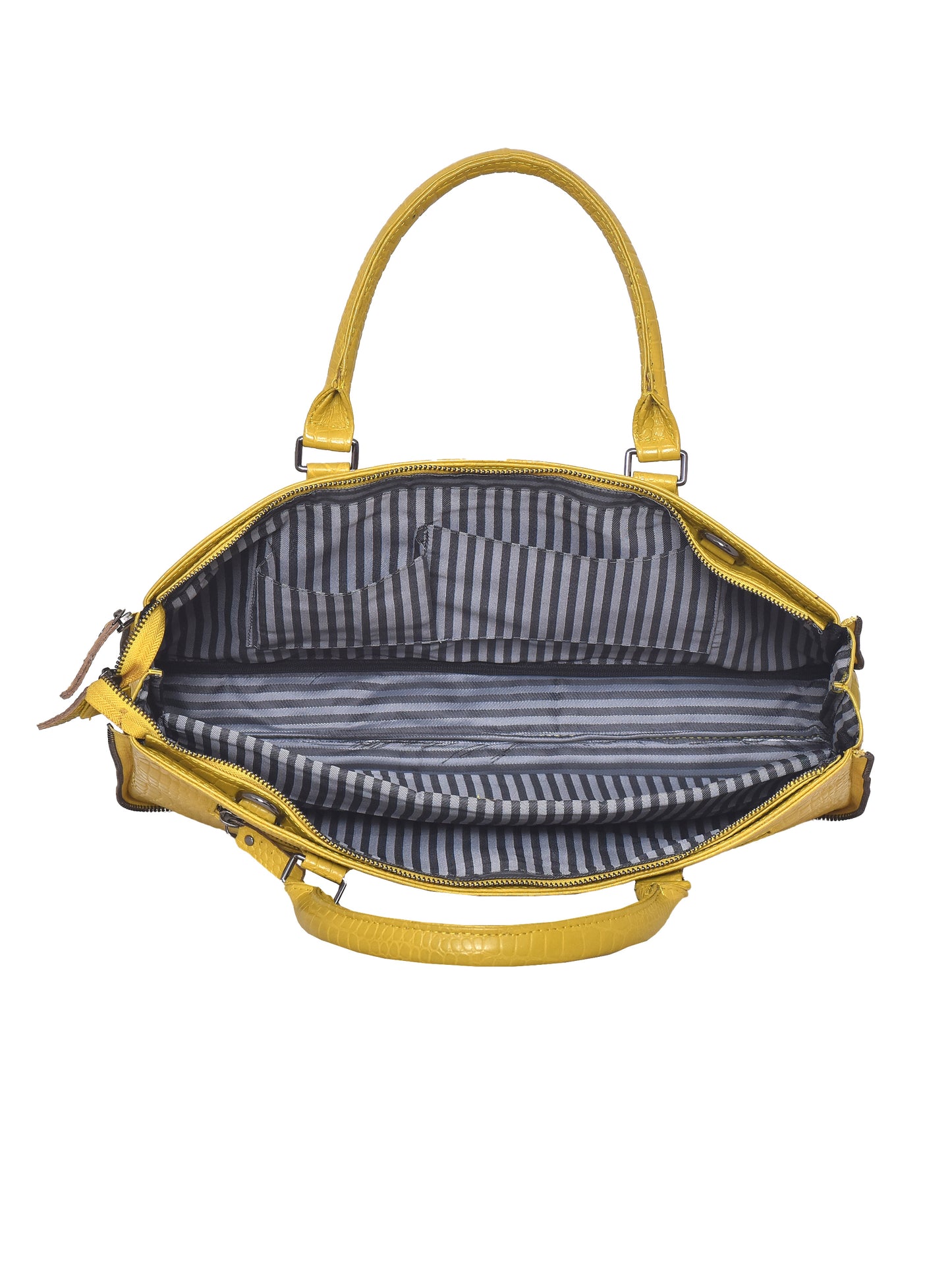 Unisex Mustard Crocodile Textured Leather Expandable Laptop Bag 16 Inch (OMLB-018-C-MUSTARD)