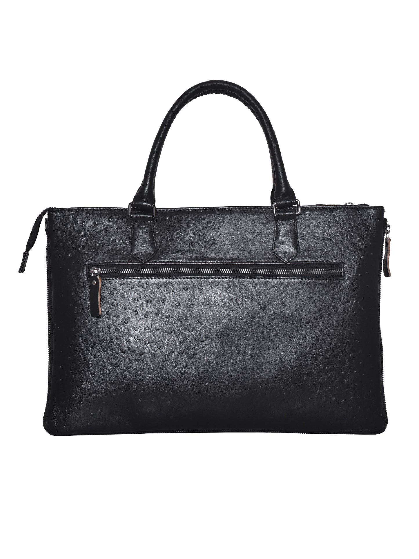 Unisex Black Ostrich Textured Leather Expandable Laptop Bag 16 Inch (OMLB-018-O-BLACK)