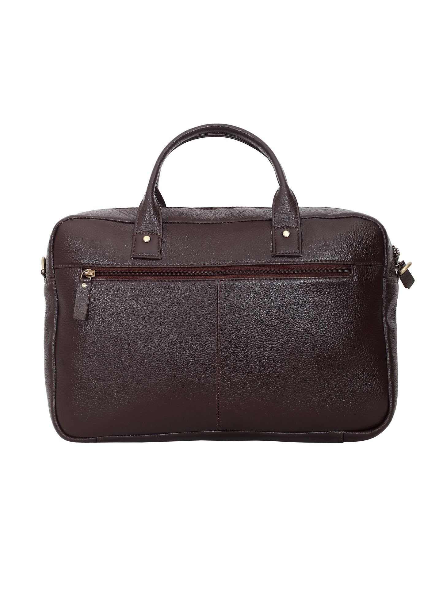 Unisex Coffee Brown Solid Leather Laptop Bag 16 Inch (OMLB-023N-C-BROWN)