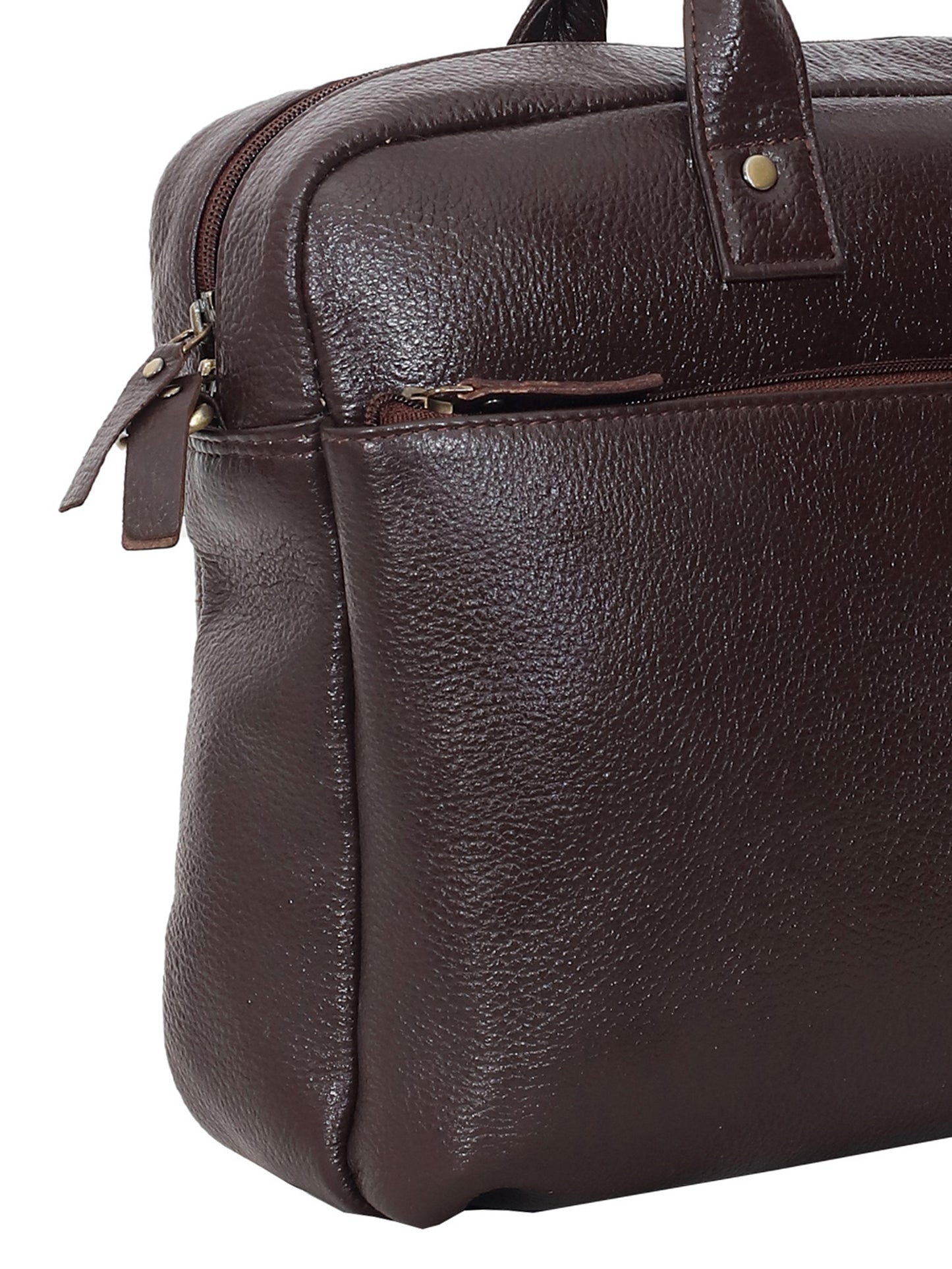 Unisex Coffee Brown Solid Leather Laptop Bag 16 Inch (OMLB-023N-C-BROWN)