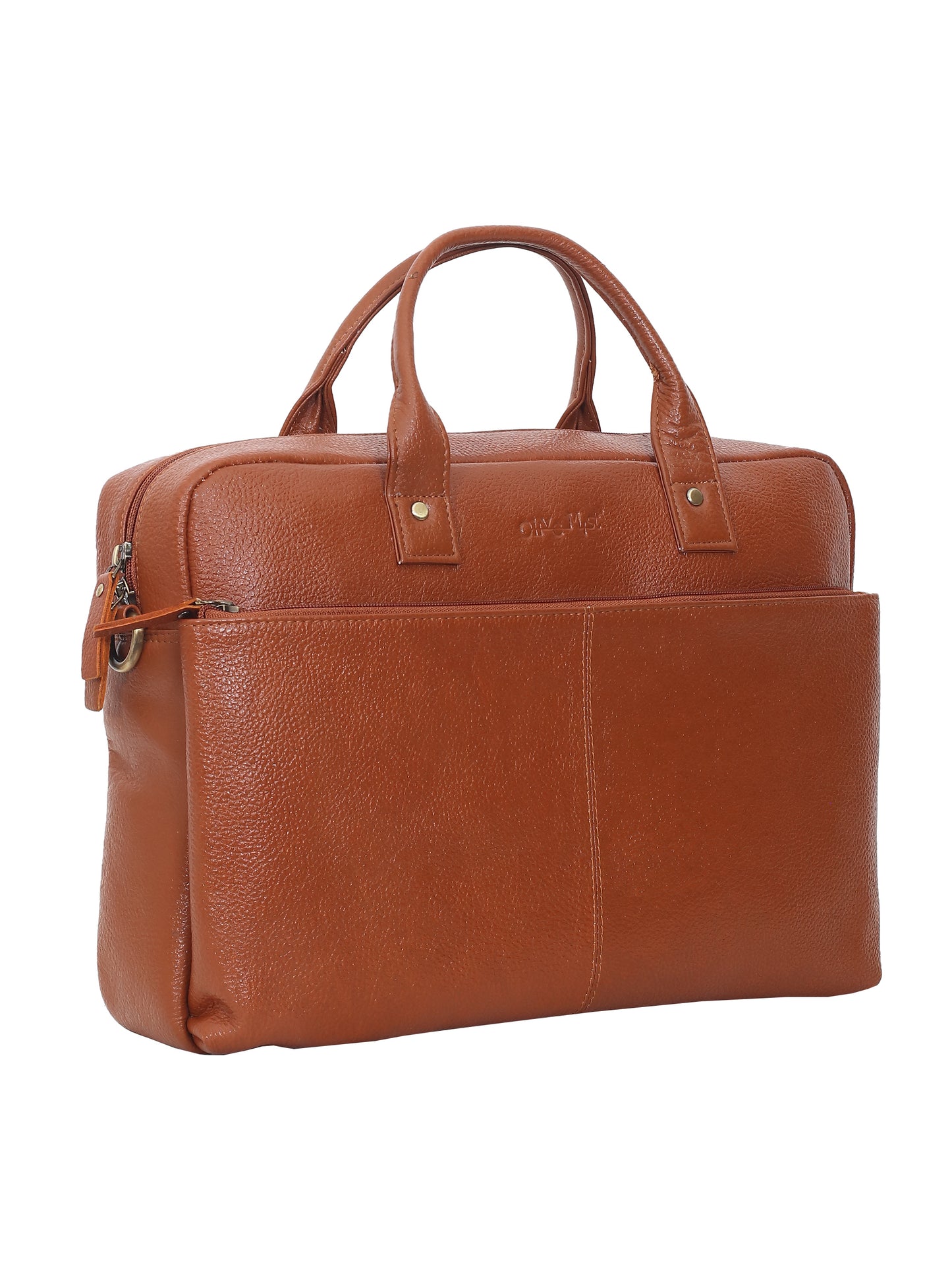 Unisex Tan Solid Leather Laptop Bag 16 Inch (OMLB-023N-TAN)