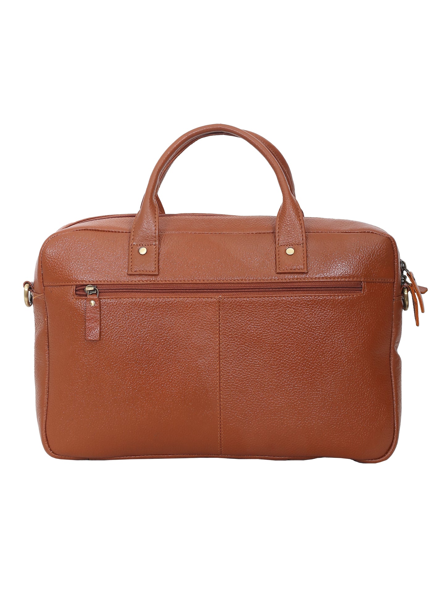 Unisex Tan Solid Leather Laptop Bag 16 Inch (OMLB-023N-TAN)