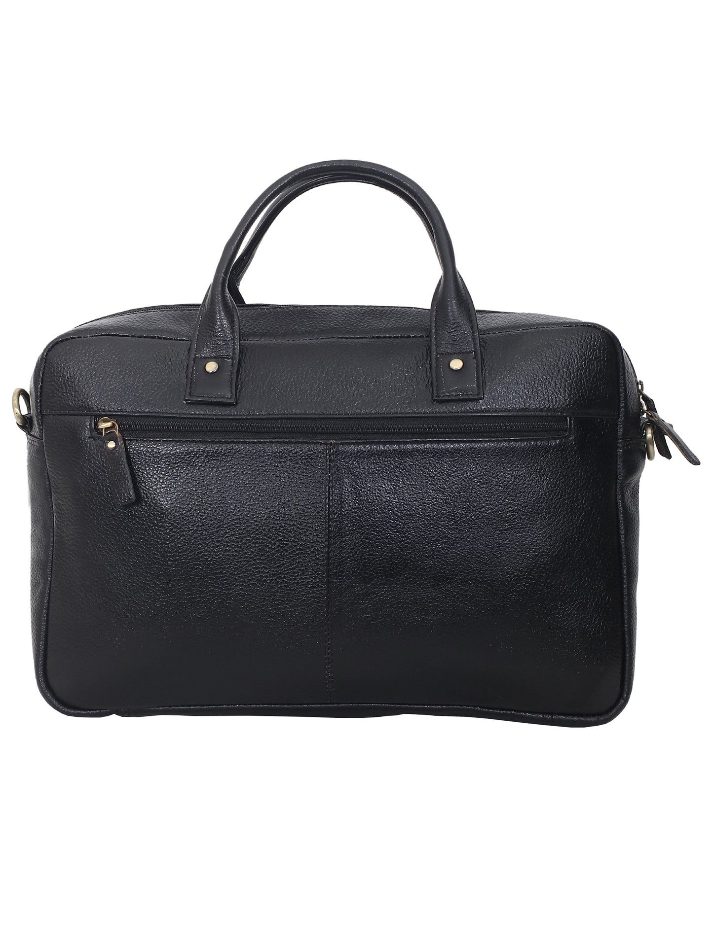 Unisex Black Solid Leather Laptop Bag 16 Inch (OMLB-023N-BLACK)