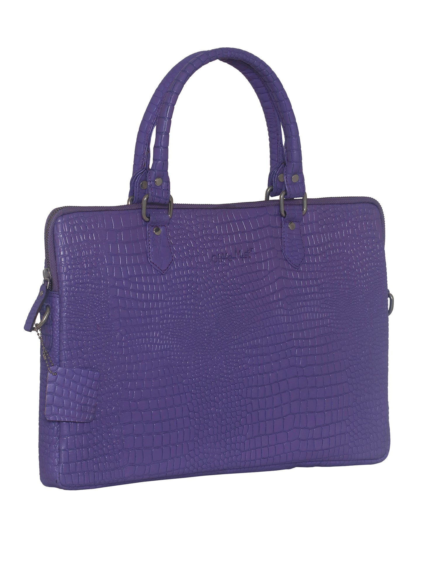 Unisex Violet Crocodile Print Leather Laptop Bag 16 Inch (OMLB-001-C-VIOLET)