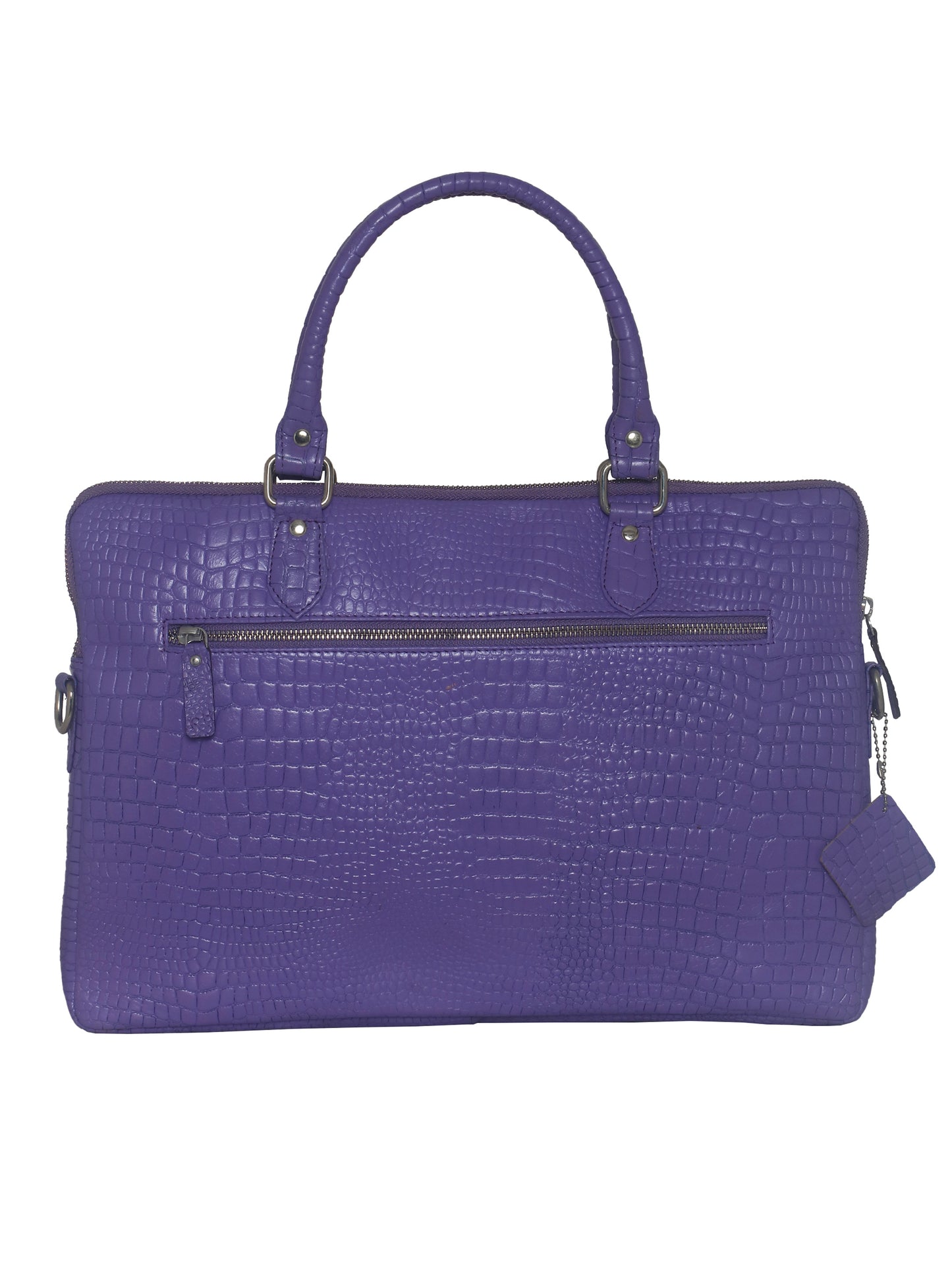 Unisex Violet Crocodile Print Leather Laptop Bag 16 Inch (OMLB-001-C-VIOLET)