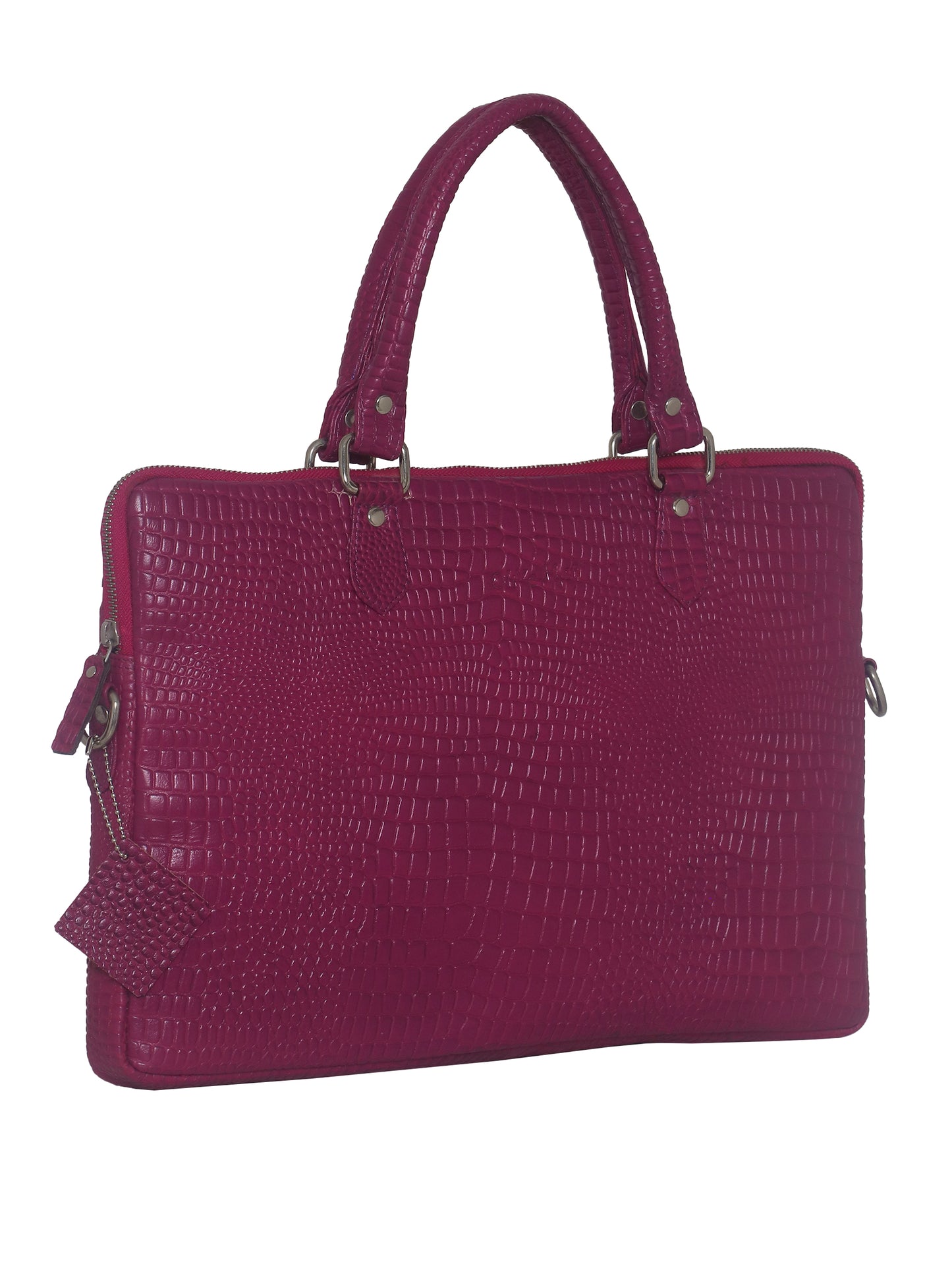 Unisex  Leather Laptop Bag -Burgundy Crocodile Print 16 Inch (OMLB-001-C-BURGNDY)