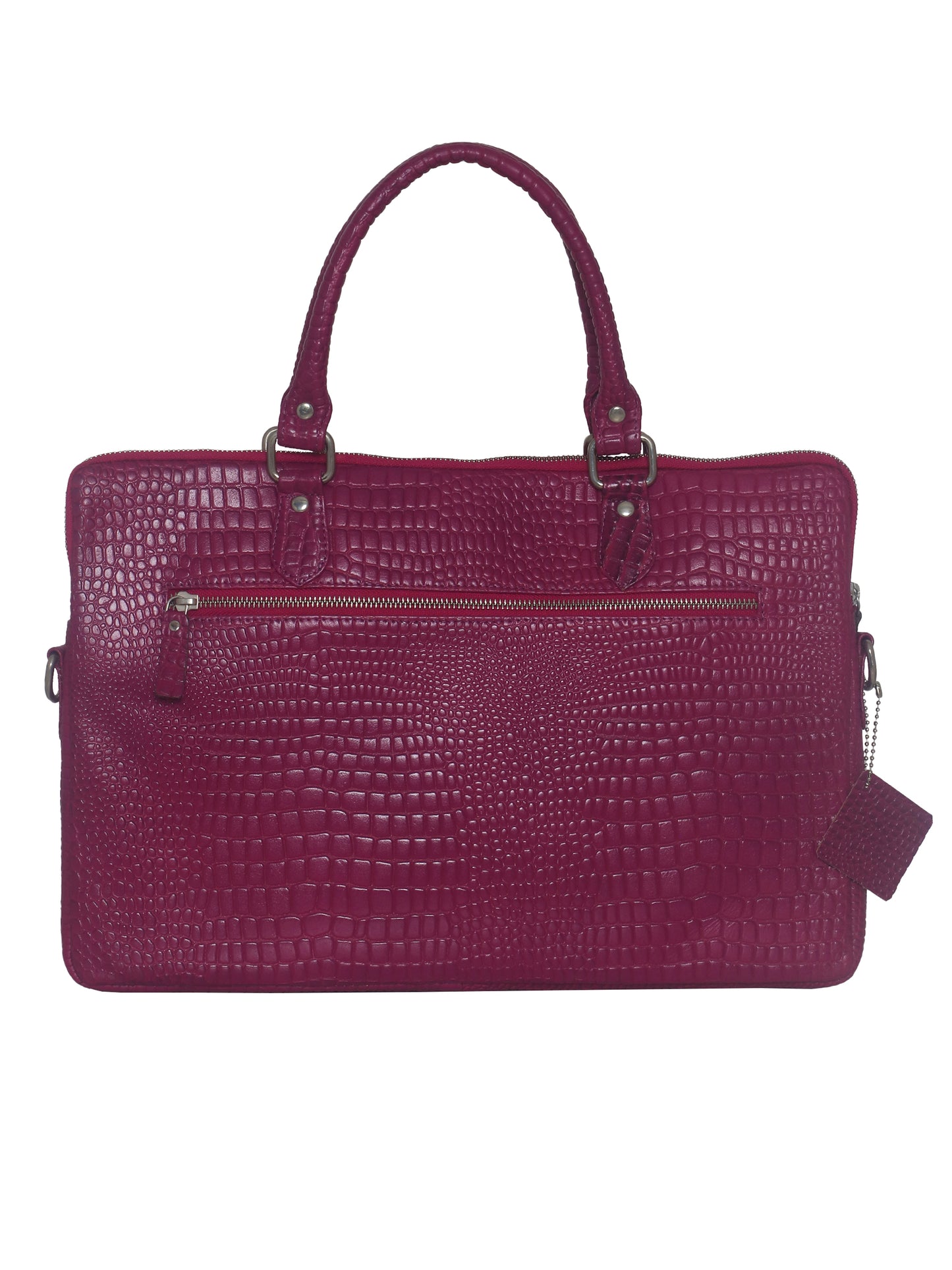 Unisex  Leather Laptop Bag -Burgundy Crocodile Print 16 Inch (OMLB-001-C-BURGNDY)