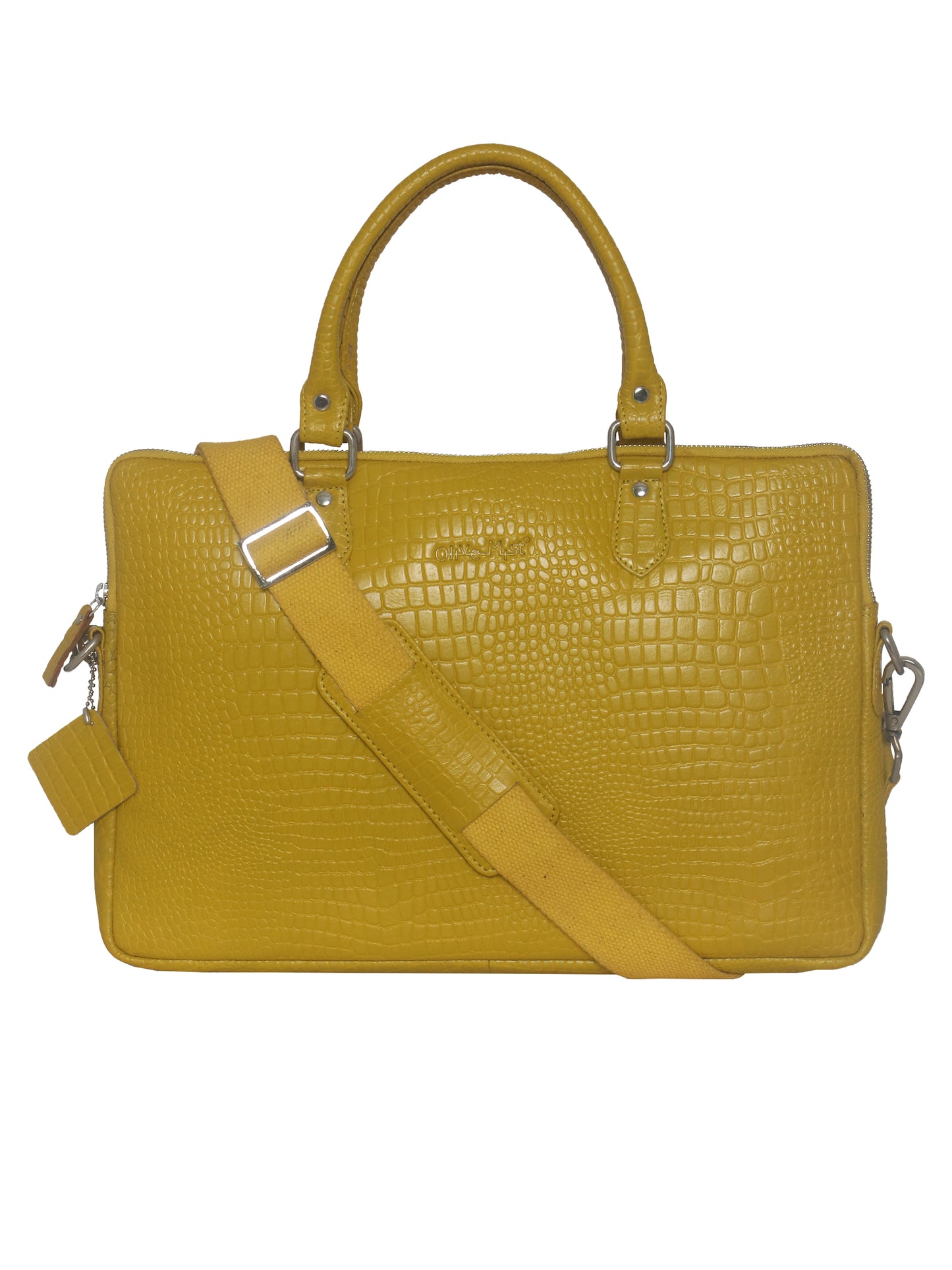 Unisex Mustard Crocodile Print Leather Laptop Bag 16 Inch (OMLB-001-C-MUSTARD)