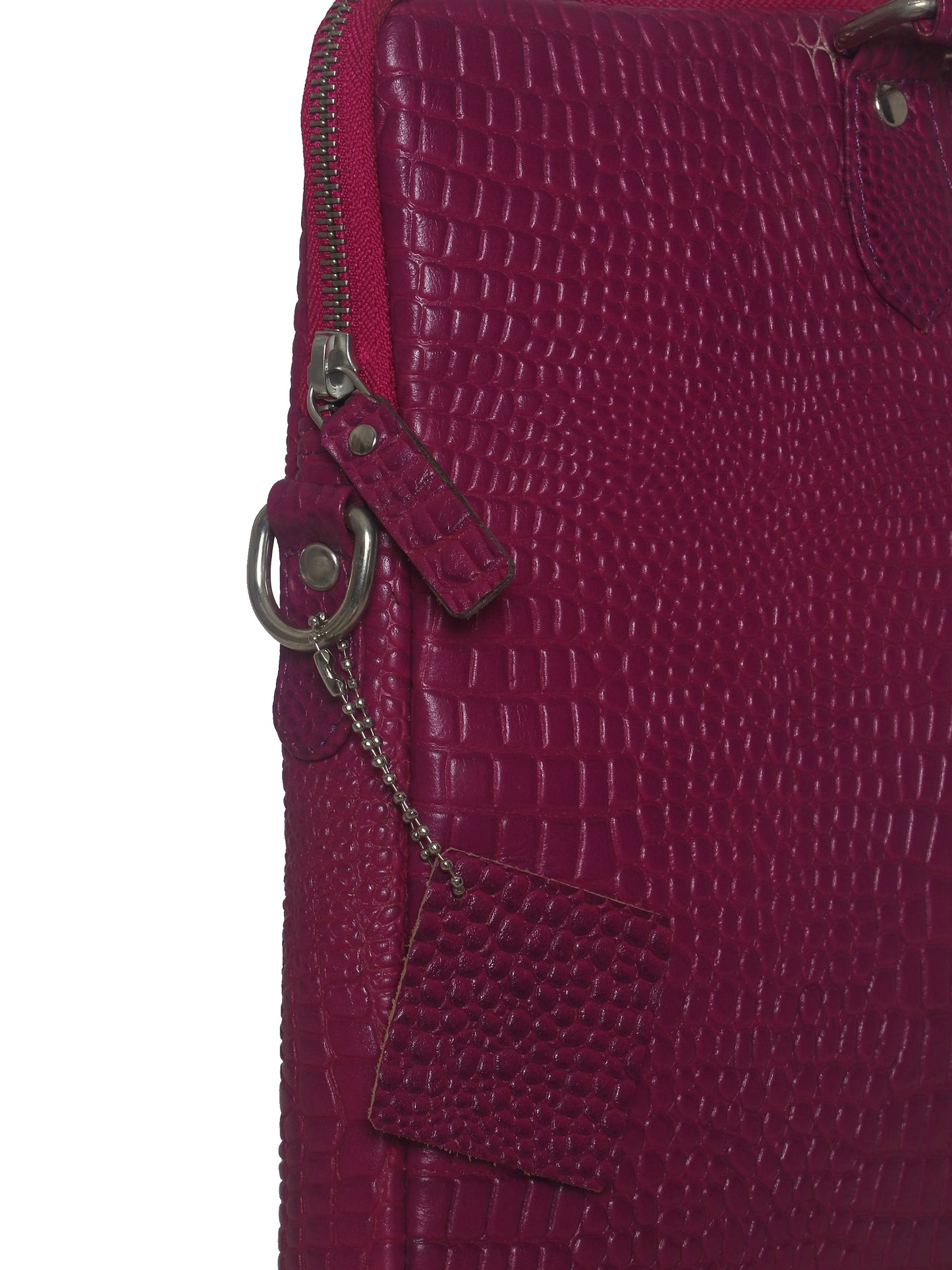 Unisex  Leather Laptop Bag -Burgundy Crocodile Print 16 Inch (OMLB-001-C-BURGNDY)