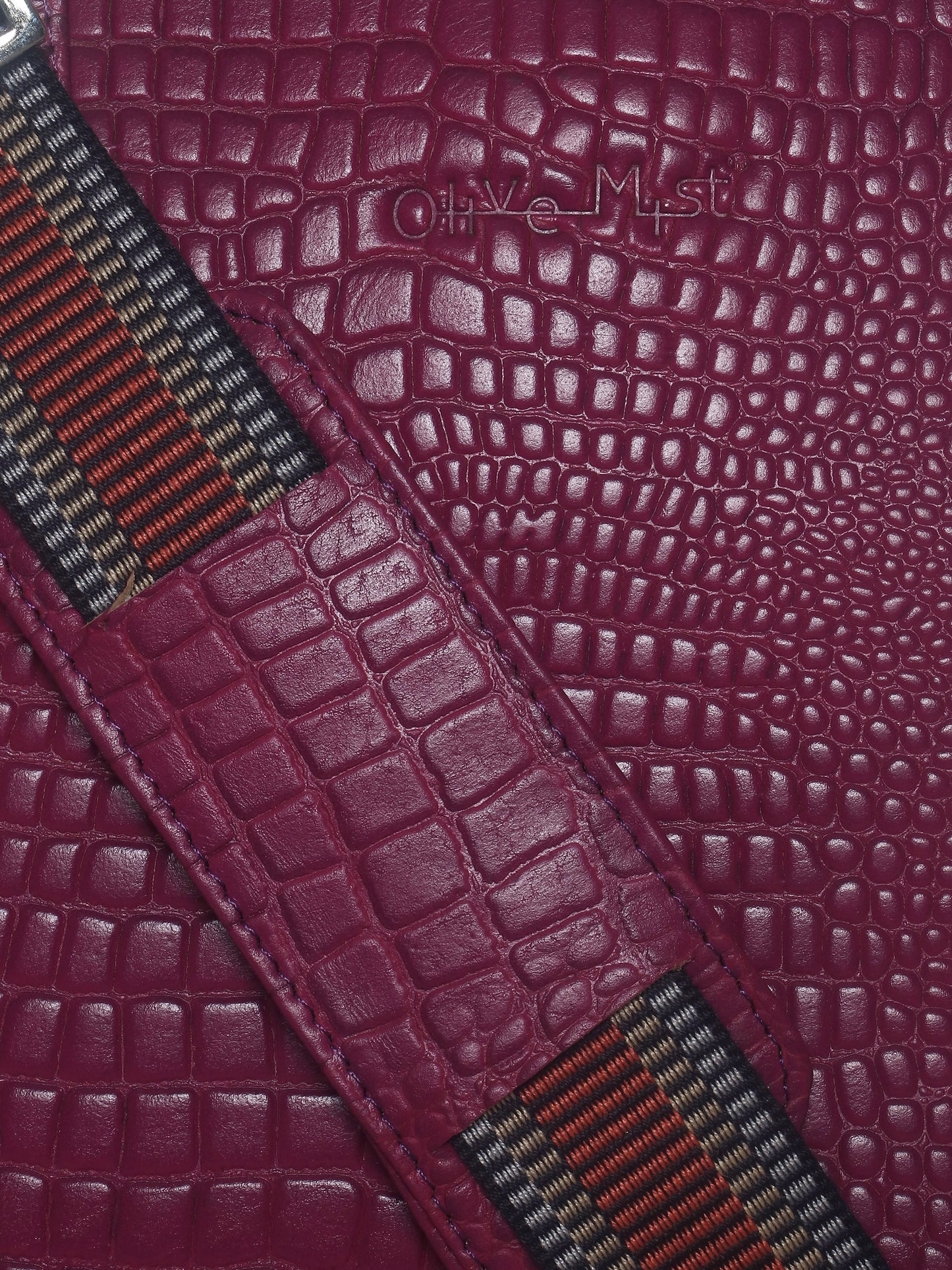 Unisex  Leather Laptop Bag -Burgundy Crocodile Print 16 Inch (OMLB-001-C-BURGNDY)