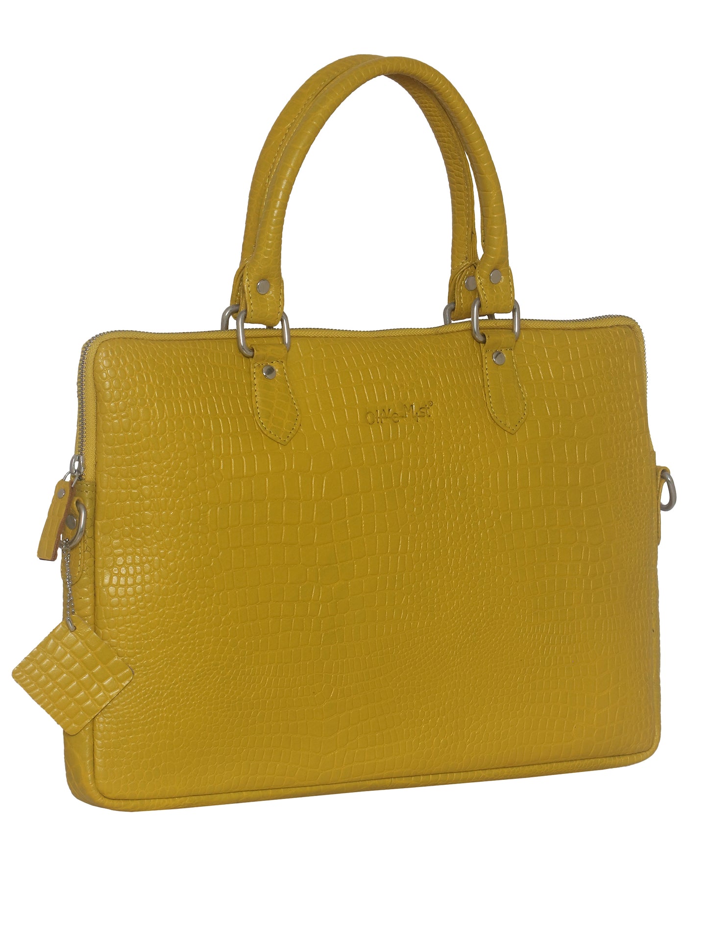 Unisex Mustard Crocodile Print Leather Laptop Bag 16 Inch (OMLB-001-C-MUSTARD)