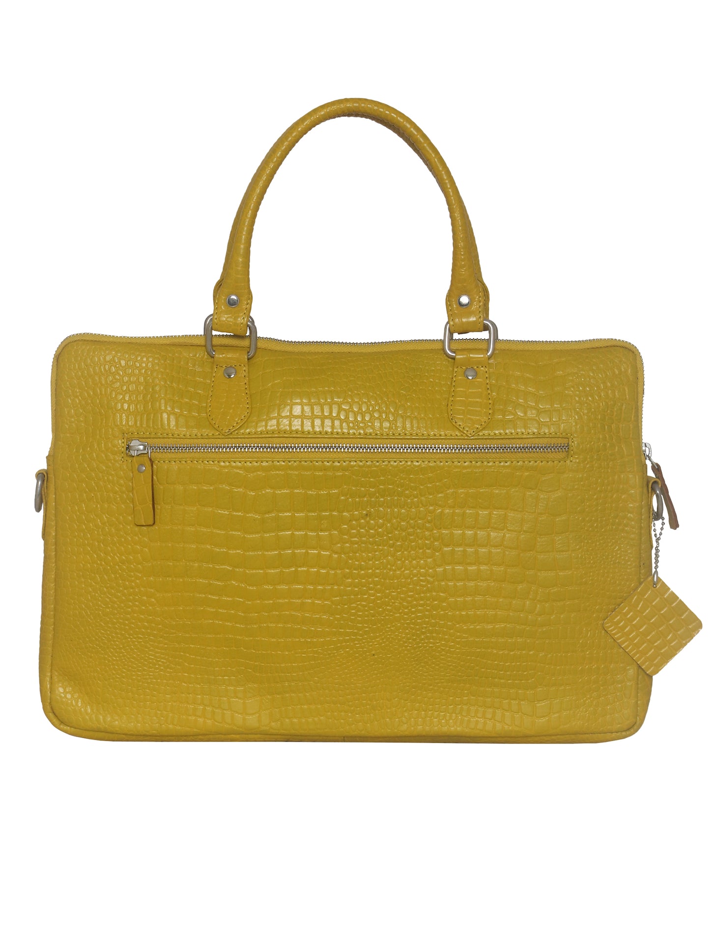 Unisex Mustard Crocodile Print Leather Laptop Bag 16 Inch (OMLB-001-C-MUSTARD)