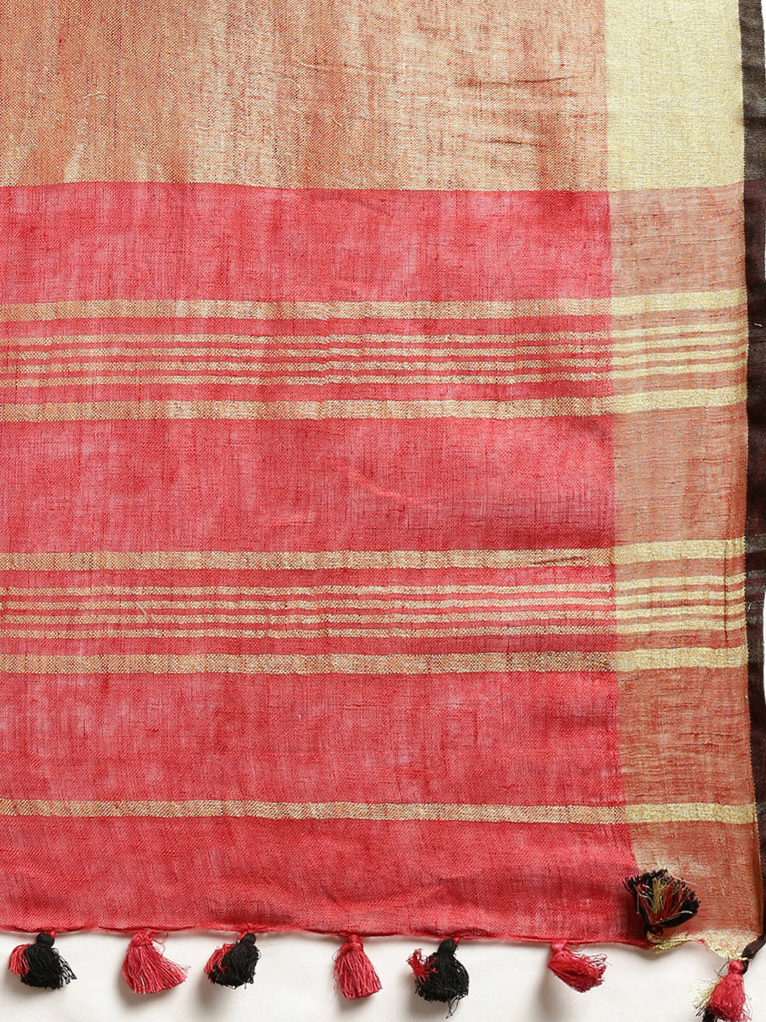 Red & Golden Pure Linen Solid Handloom Sustainable Bhagalpuri Saree (NASR3-59-RED)