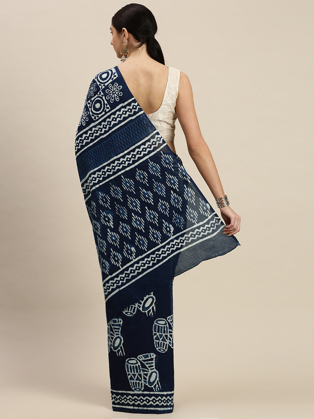 Pure Cotton Blue & White Bagru Saree (NASR3-62-BLUE)