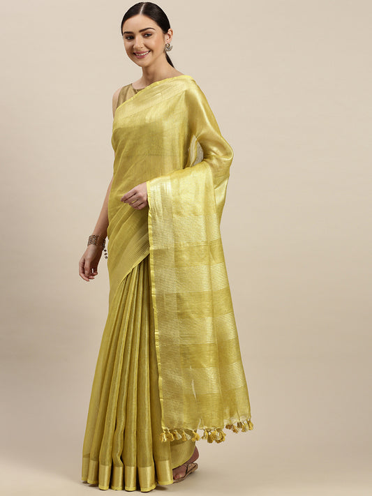 Golden Tissue Solid Bhagalpuri Handloom Saree (NASR3-73-GOLD)