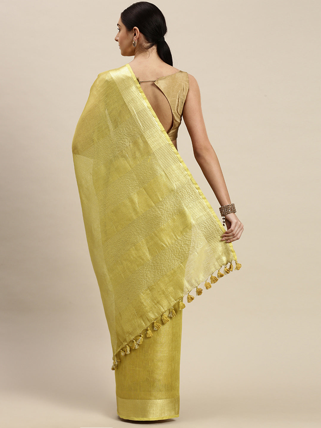 Golden Tissue Solid Bhagalpuri Handloom Saree (NASR3-73-GOLD)