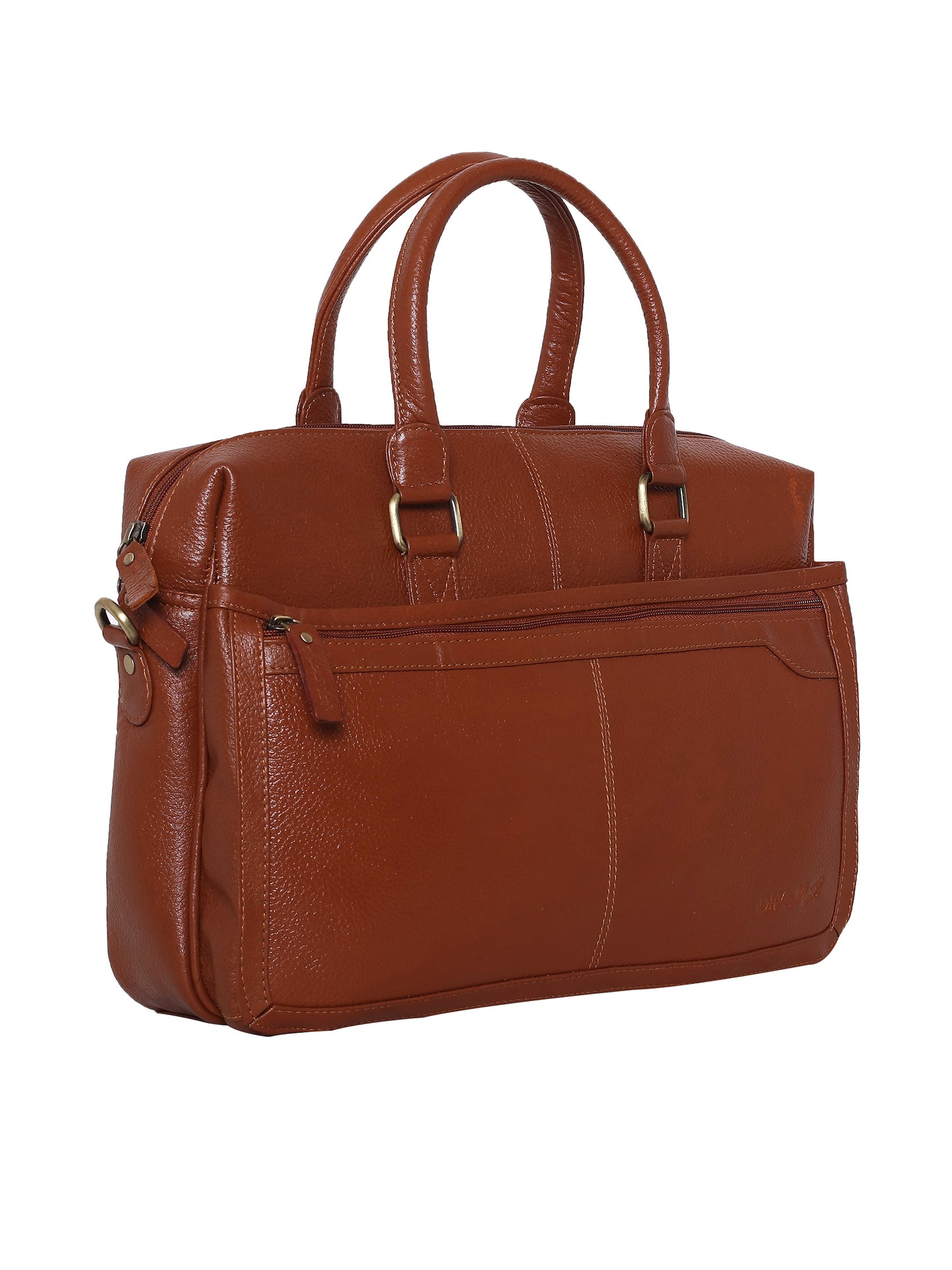 Unisex Tan Solid Leather Laptop Bag 16 Inch (OMLB-022N-TAN)