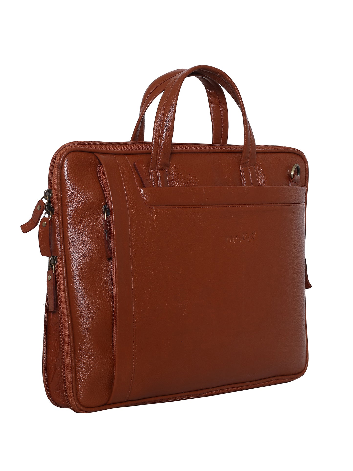 Unisex Tan Solid Leather Expandable Laptop Bag 16 Inch (OMLB-020N-TAN)