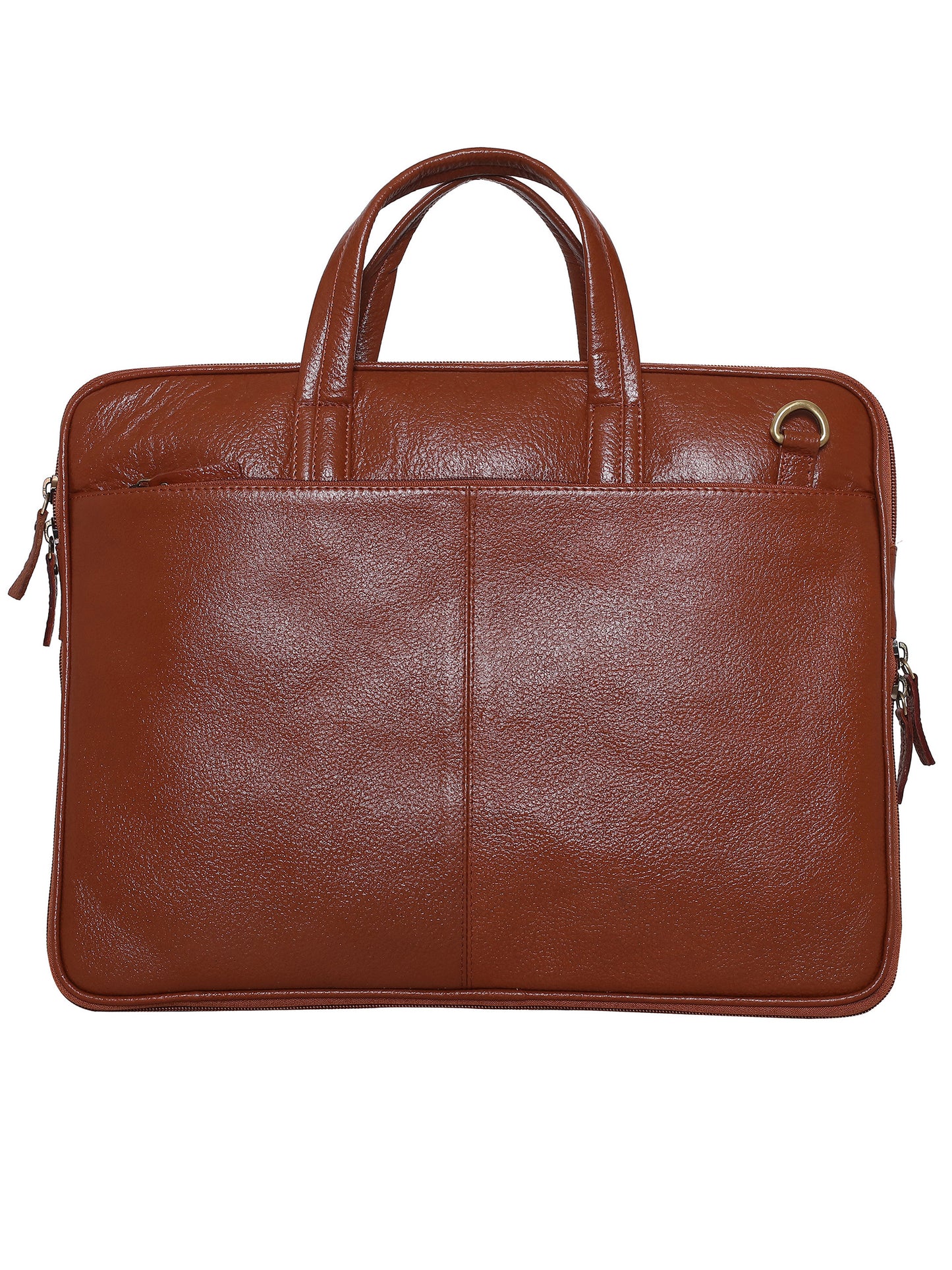 Unisex Tan Solid Leather Expandable Laptop Bag 16 Inch (OMLB-021N-TAN)