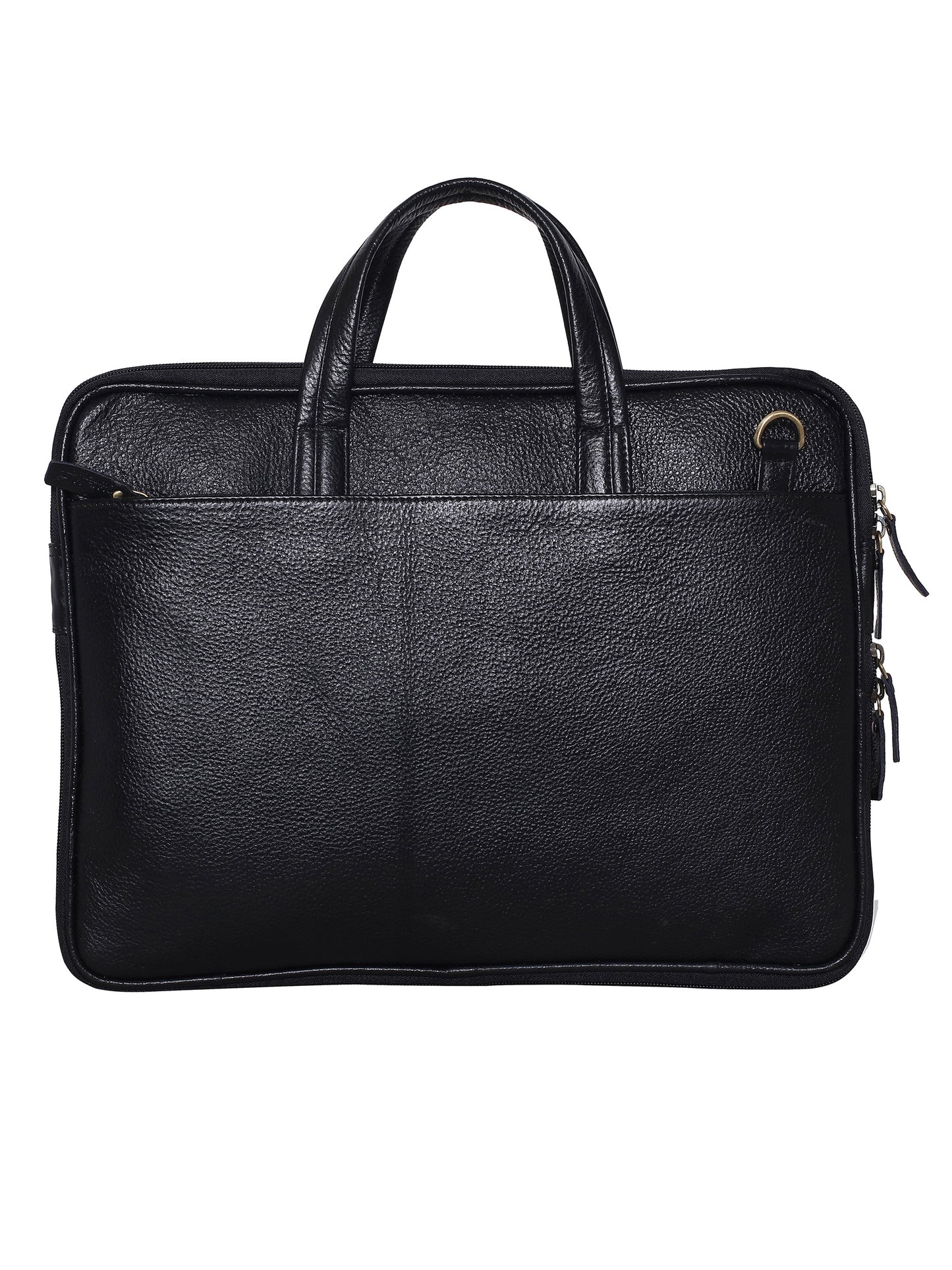 Unisex Black Solid Leather Expandable Laptop Bag 16 Inch (OMLB-020N-BLACK)