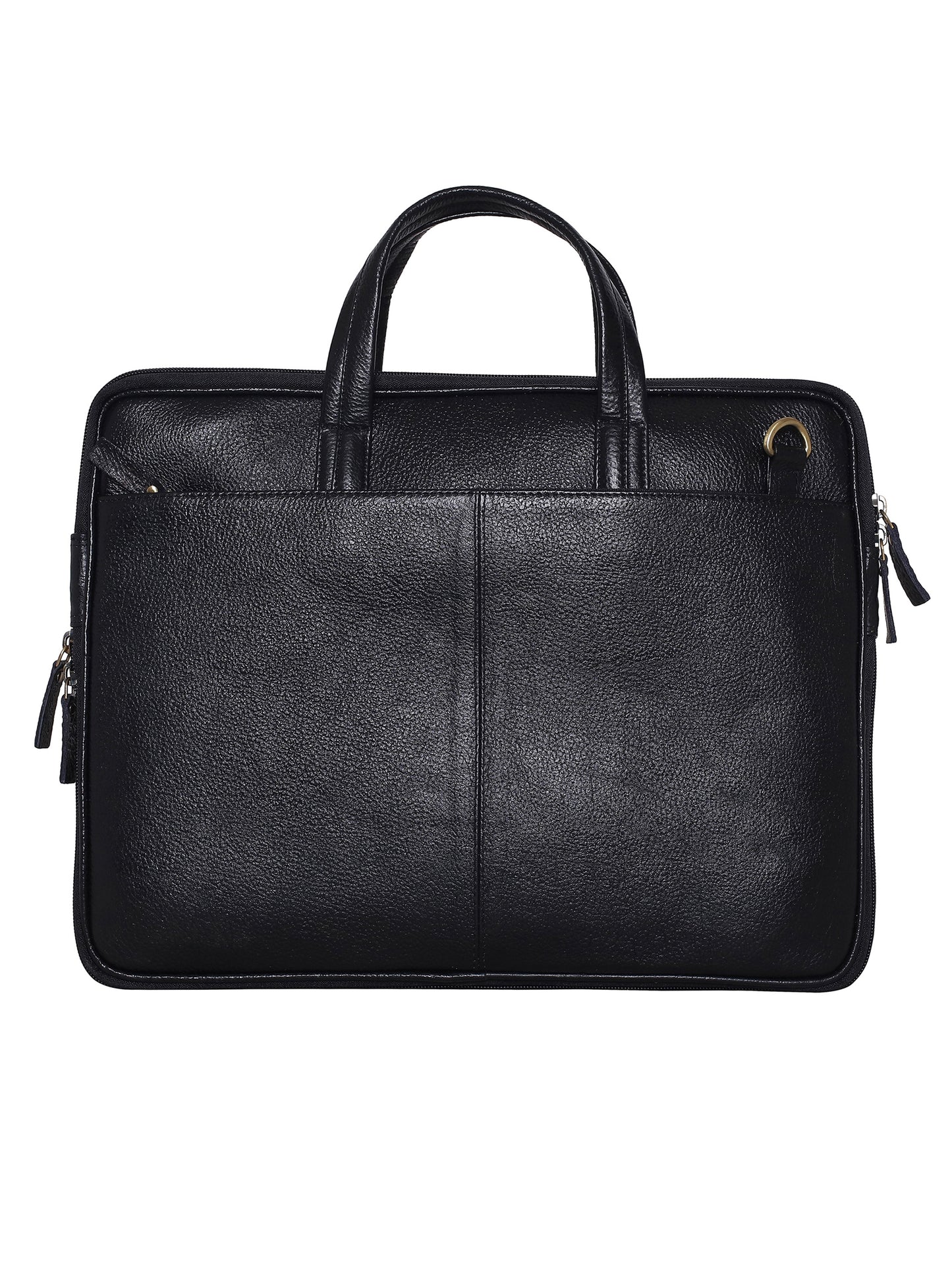 Unisex Black Solid Leather Expandable Laptop Bag 16 Inch (OMLB-021N-BLACK)