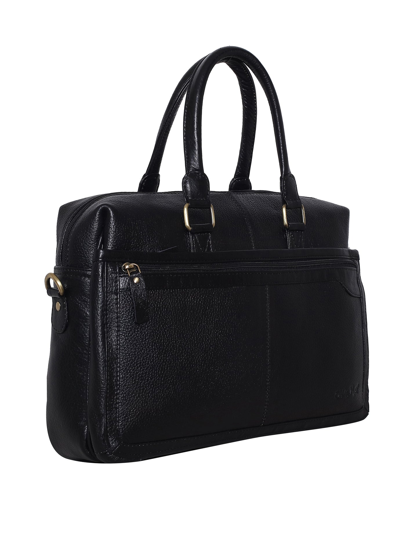 Unisex Black Solid Leather Laptop Bag 16 Inch (OMLB-022N-BLACK)