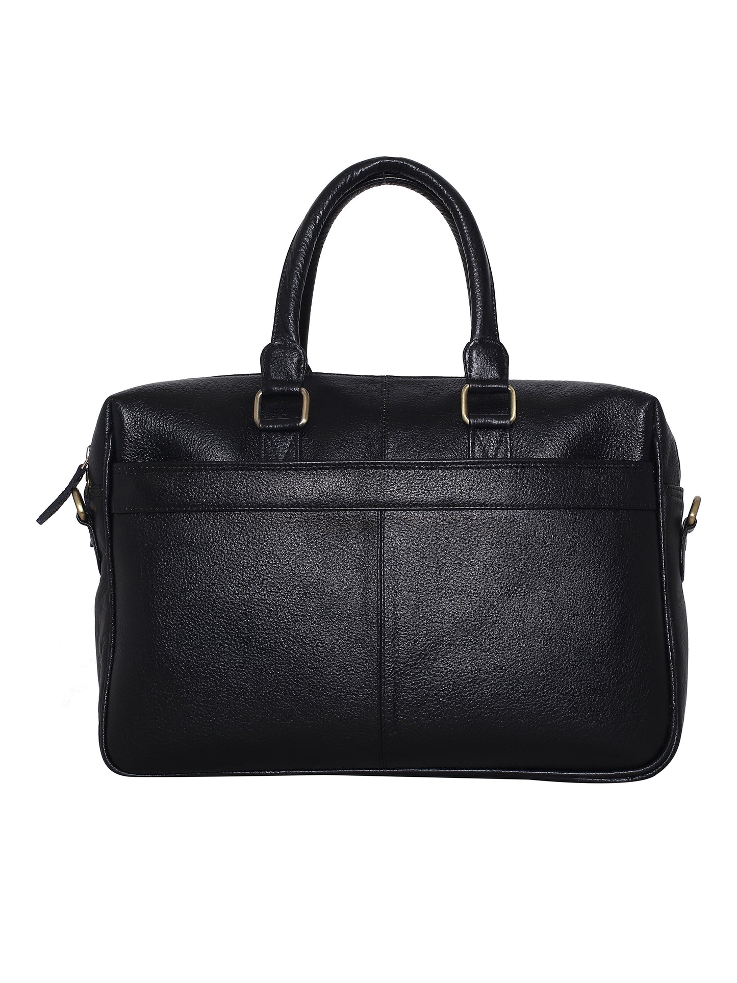 Unisex Black Solid Leather Laptop Bag 16 Inch (OMLB-022N-BLACK)