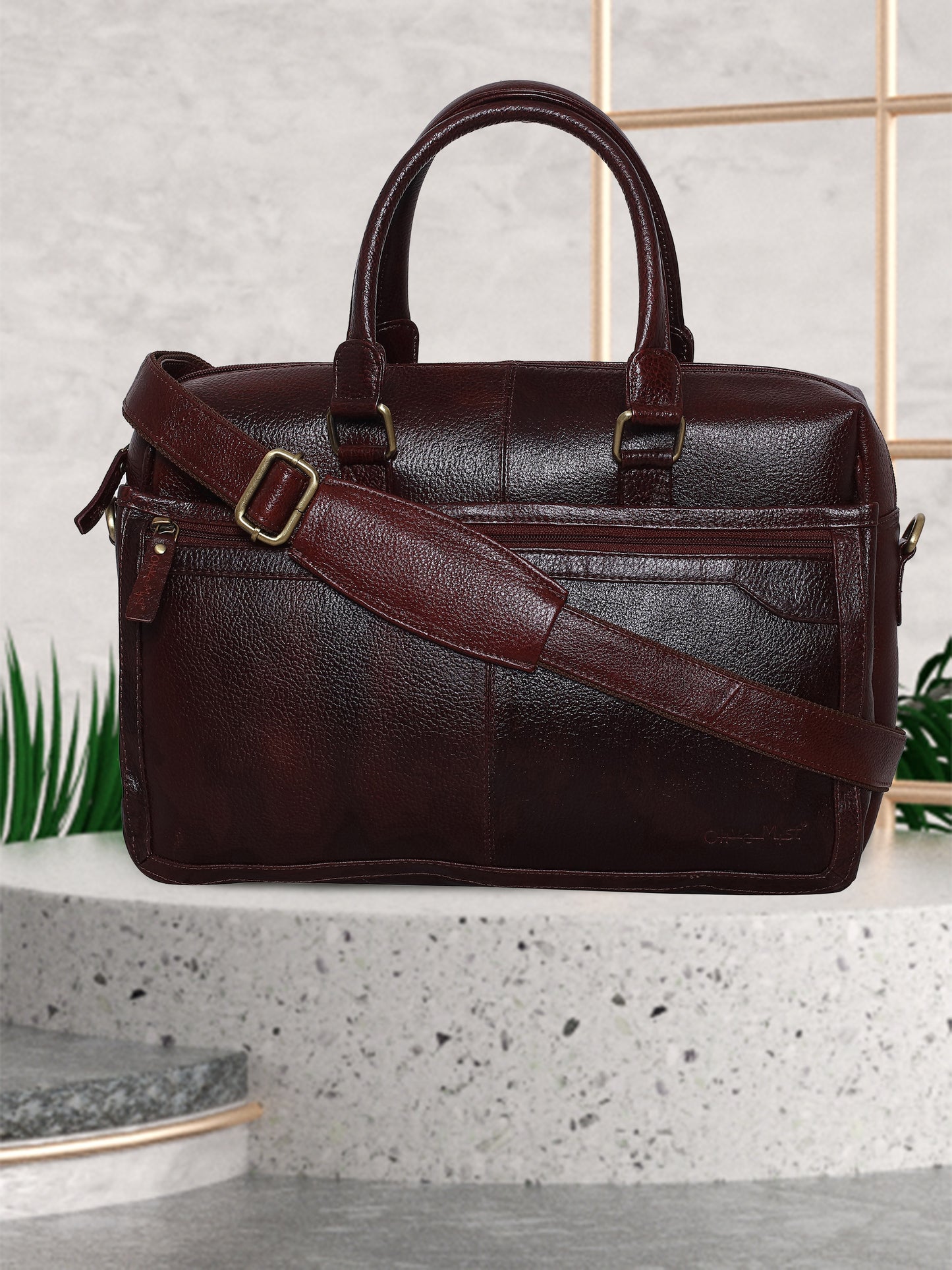 Unisex Brown Leather Laptop Bag - 16 Inch (OMLB-022N-B-BROWN)