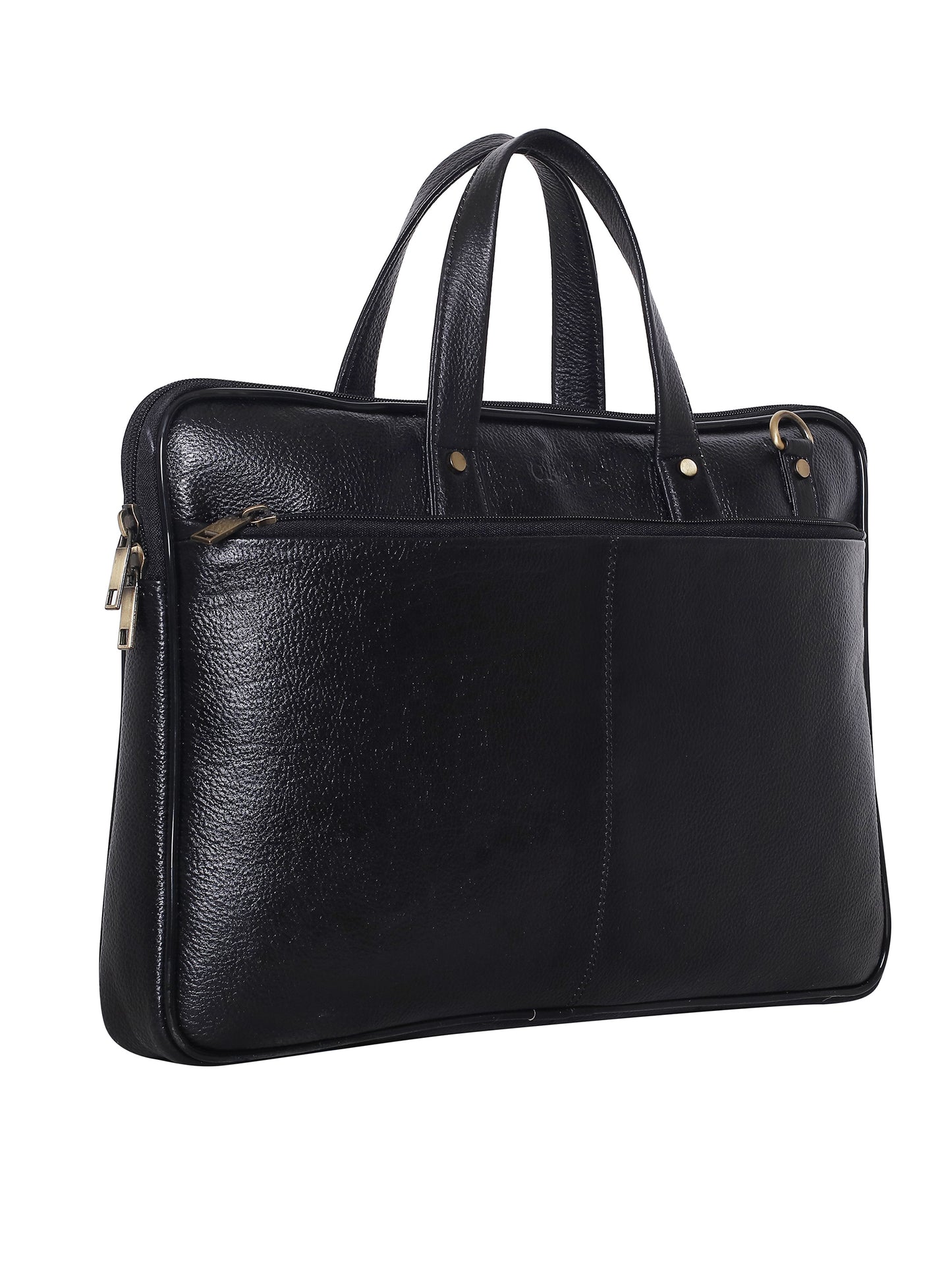 Unisex Black Solid Leather Laptop Bag 16 Inch (OMLB-026N-BLACK)