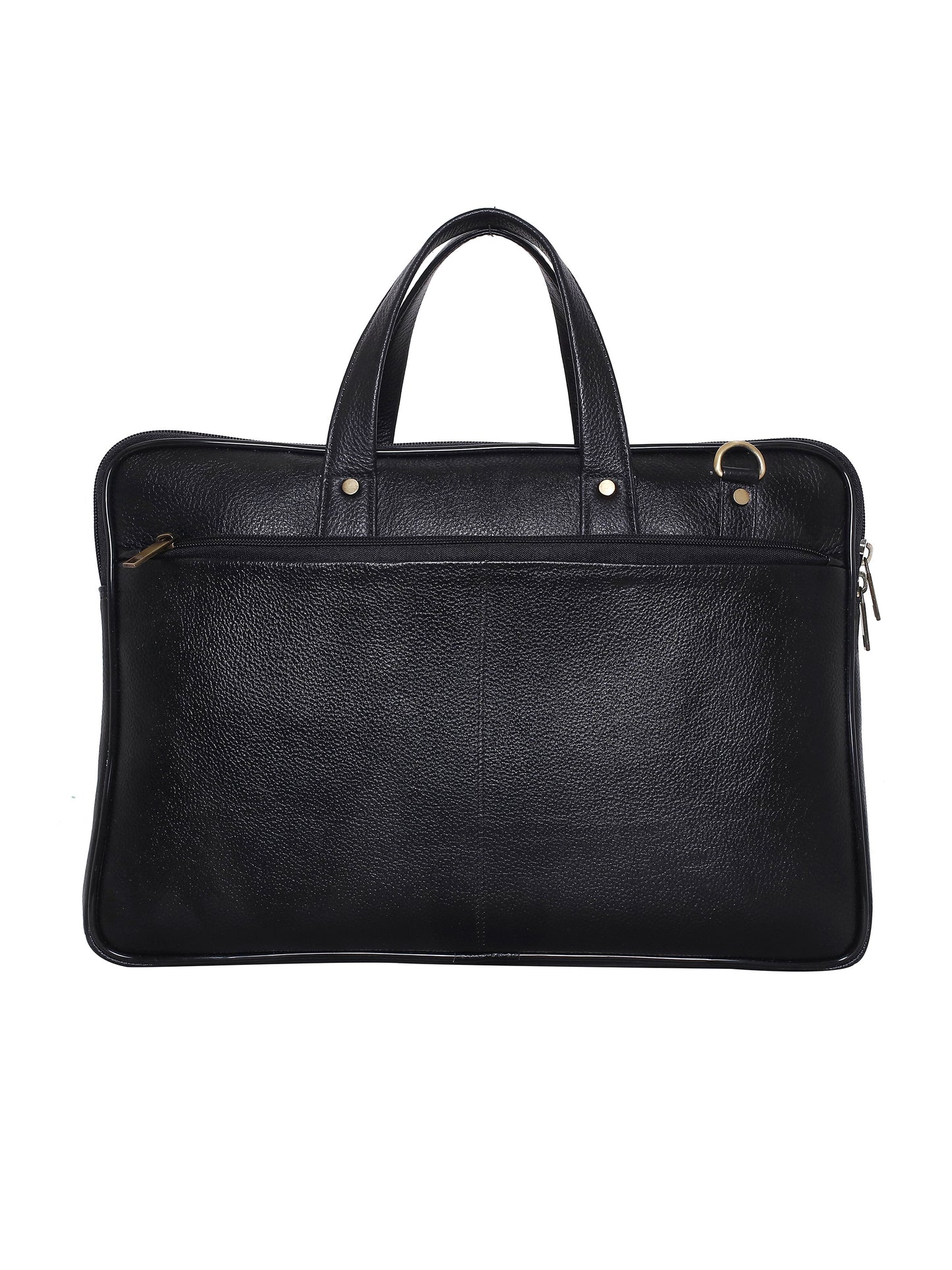 Unisex Black Solid Leather Laptop Bag 16 Inch (OMLB-026N-BLACK)