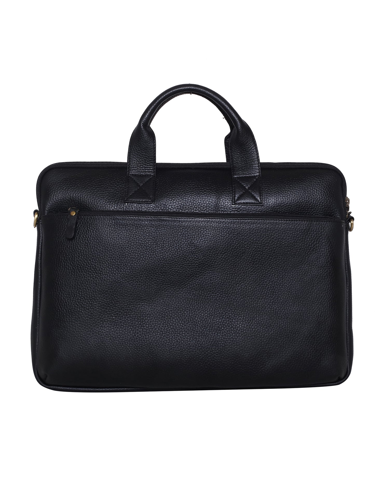 Unisex Black Solid Leather Laptop Bag 16 Inch (OMLB-025N-BLACK)