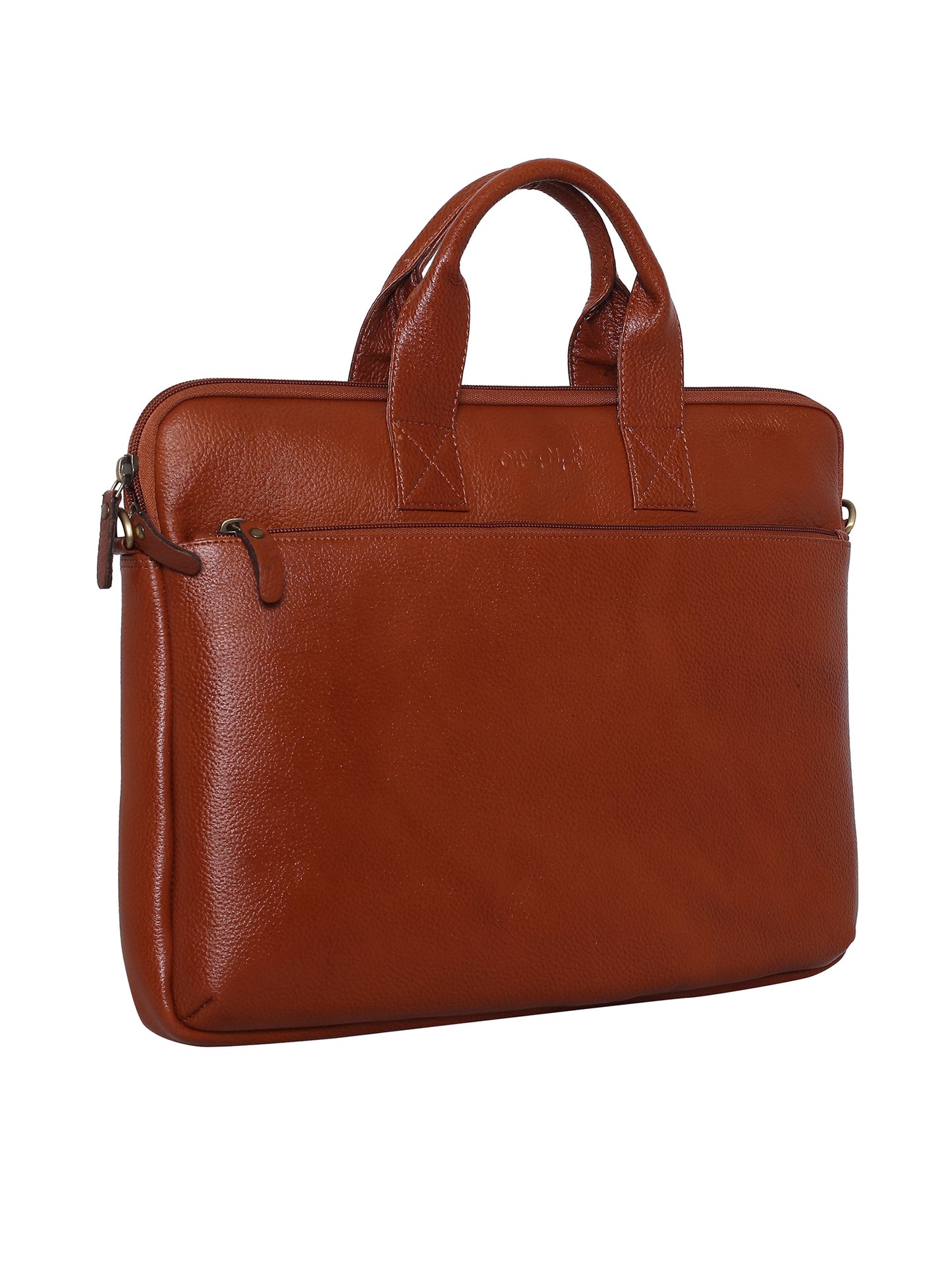 Unisex Tan Solid Leather Laptop Bag 16 Inch (OMLB-025N-TAN)