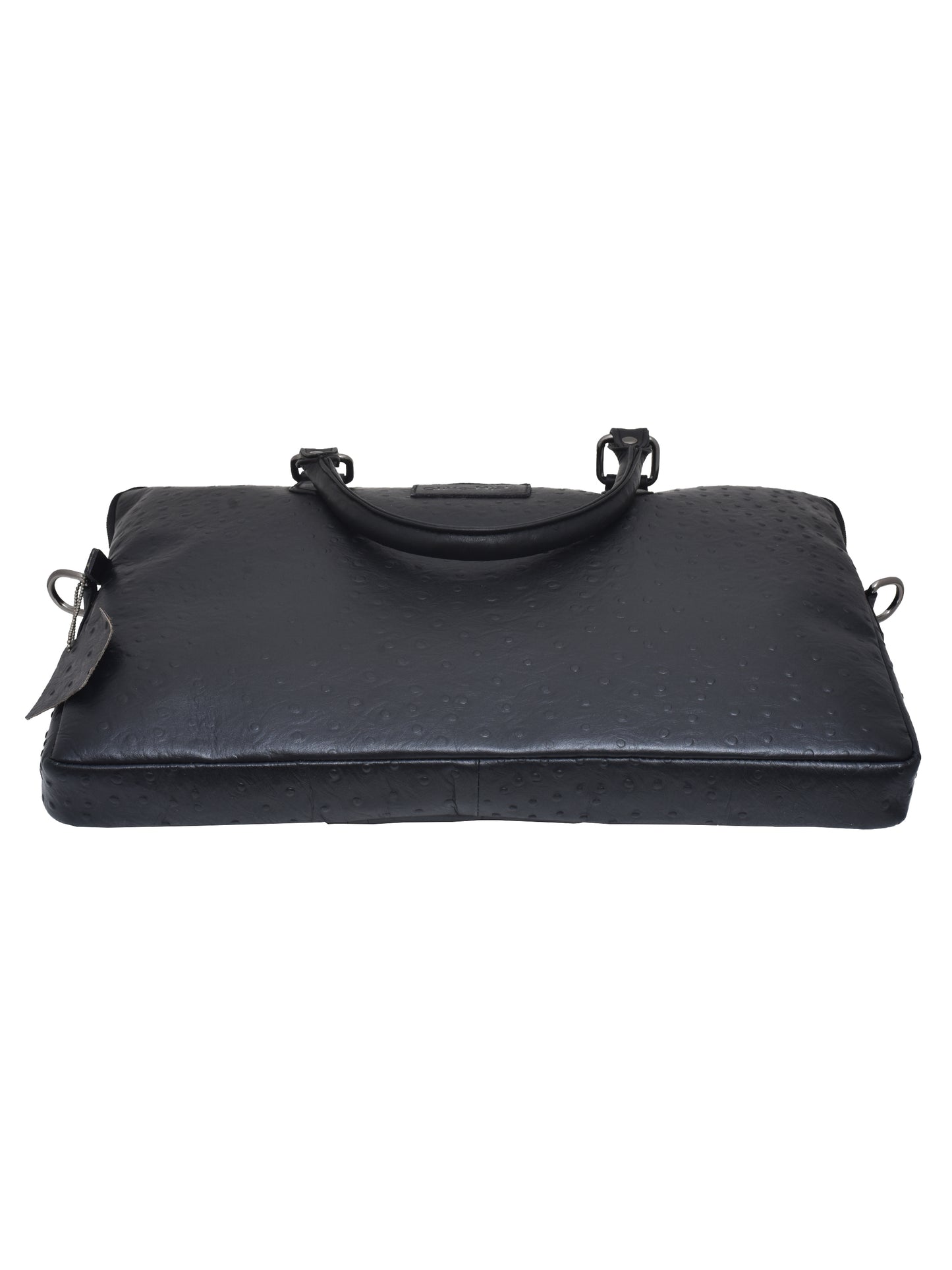 Unisex Black Ostrich Print Leather 16 Inch Laptop Bag (OMLB-001-O-BLACK)