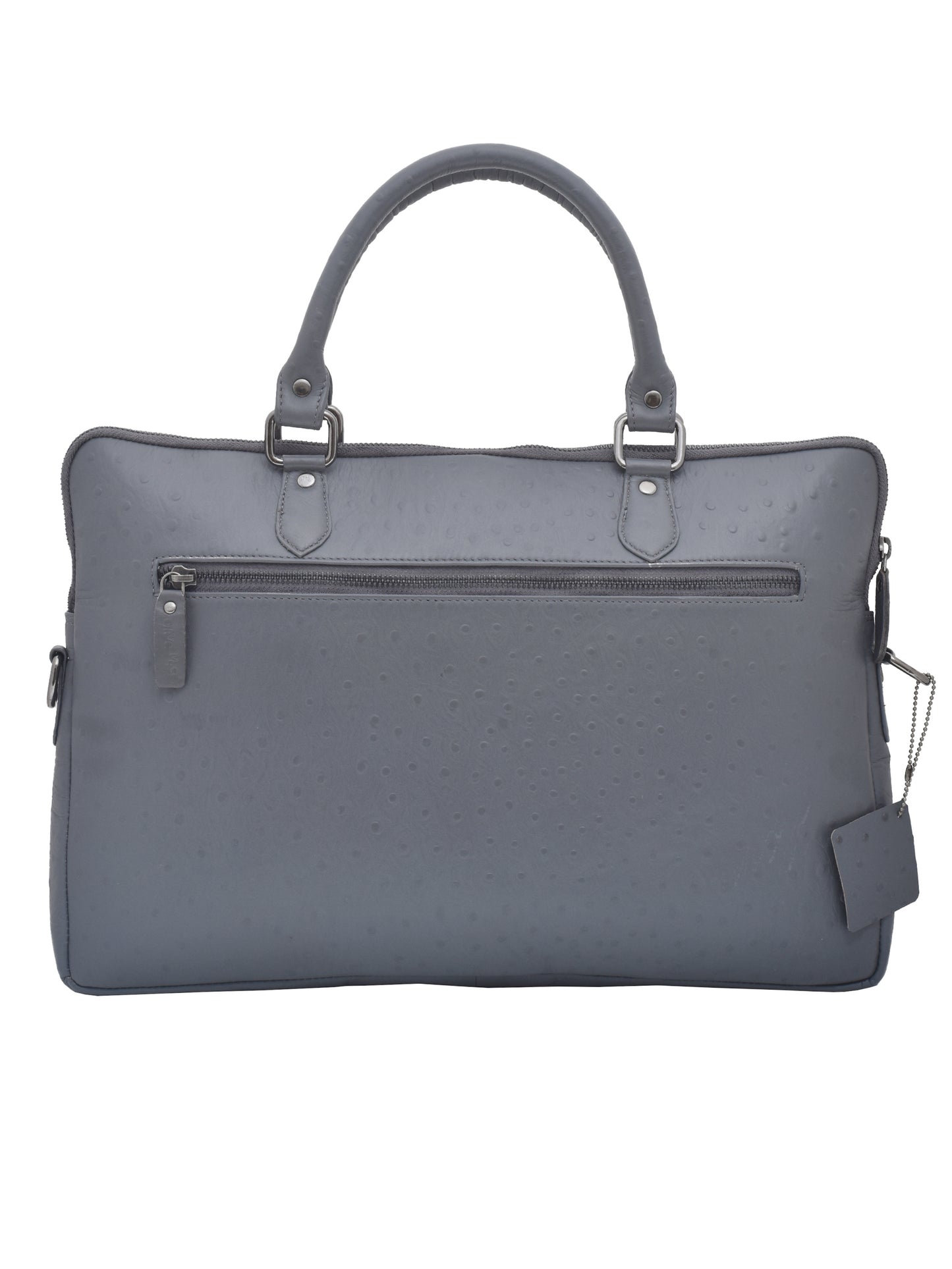 Leather Laptop Bag Unisex Grey Ostrich Textured Sleek 16 Inch (OMLB-001-O-GREY)