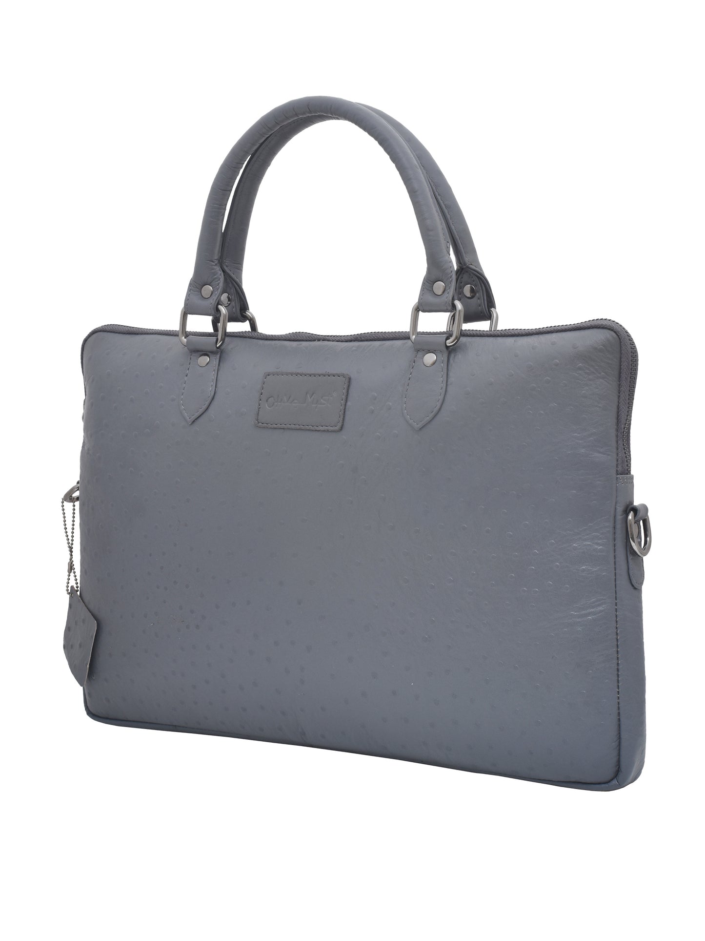 Leather Laptop Bag Unisex Grey Ostrich Textured Sleek 16 Inch (OMLB-001-O-GREY)