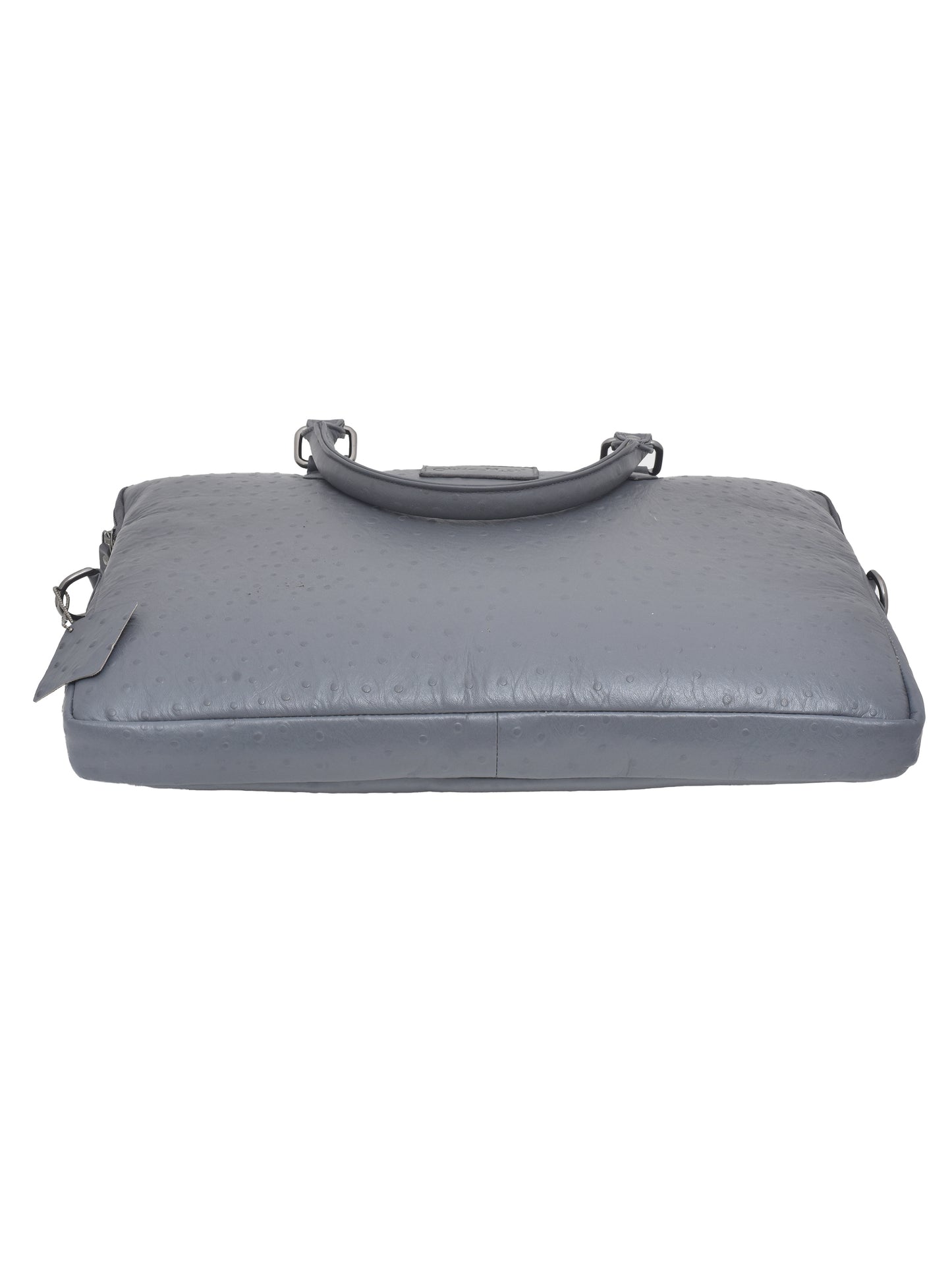 Leather Laptop Bag Unisex Grey Ostrich Textured Sleek 16 Inch (OMLB-001-O-GREY)